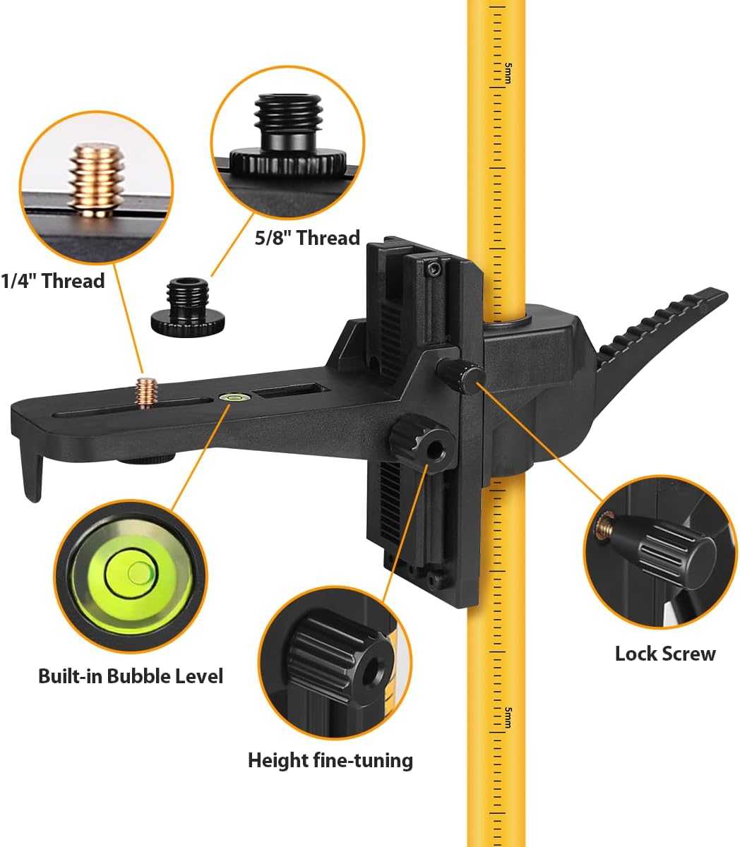 Takamine 12 Ft./3.7m Laser Level Telescoping Pole with Adjustable Tripod | 1/4-Inch by 20-Inch Laser Pole Mount,for Rotary and Line Lasers，Includes 5/8"-11 Adapter Nut