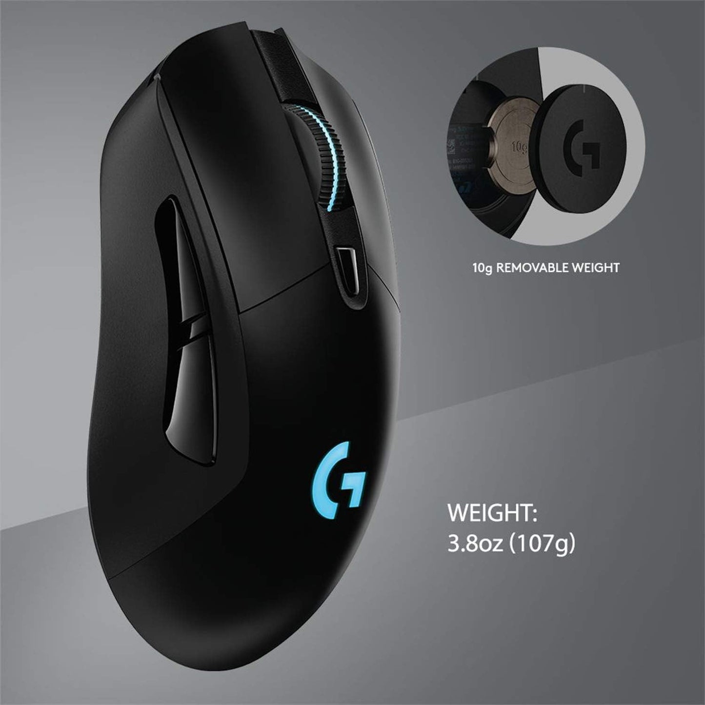 Logitech G703 Lightspeed Wireless Gaming Mouse - Black | Hero 25K Sensor, LIGHTSYNC RGB, Powerplay Compatible, 10G Optional Weight, 100-25,600 DPI, Rubber Side Grips