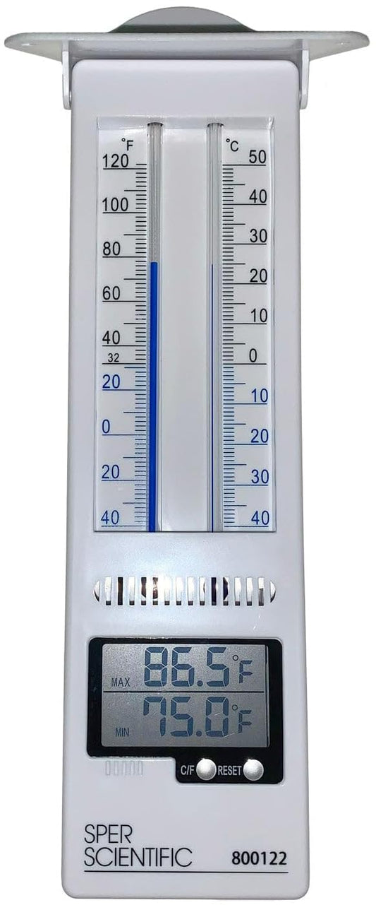 Sper Scientific Analog & Digital Min/Max Thermometer 800122 - Accurate Temperature Tracking, Weather-Resistant Design, Dual Display for Indoor & Outdoor Use, Ideal for Greenhouses, Labs & Food Storage