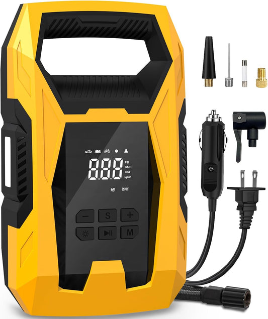CARSUN AC/DC Tire Inflator Portable Air Compressor, Dual Power for Home 110V AC and Car 12V DC Air Pump with Pressure Gauge, Auto Shutoff, Tire Pump for Car Motorcycle Bicycle and Other Inflatables