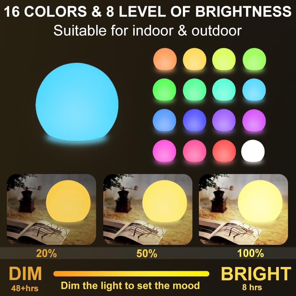 LED Globe Orb Light, 6-in LED Light Up Ball, Cordless Glowing Orb for Kids | KEROVI Rechargeable Globe Lamp w/Remote, 16 Dimmable Color & 4 Mode, Waterproof Ambient Light for Bedroom Nursery Desk Garden
