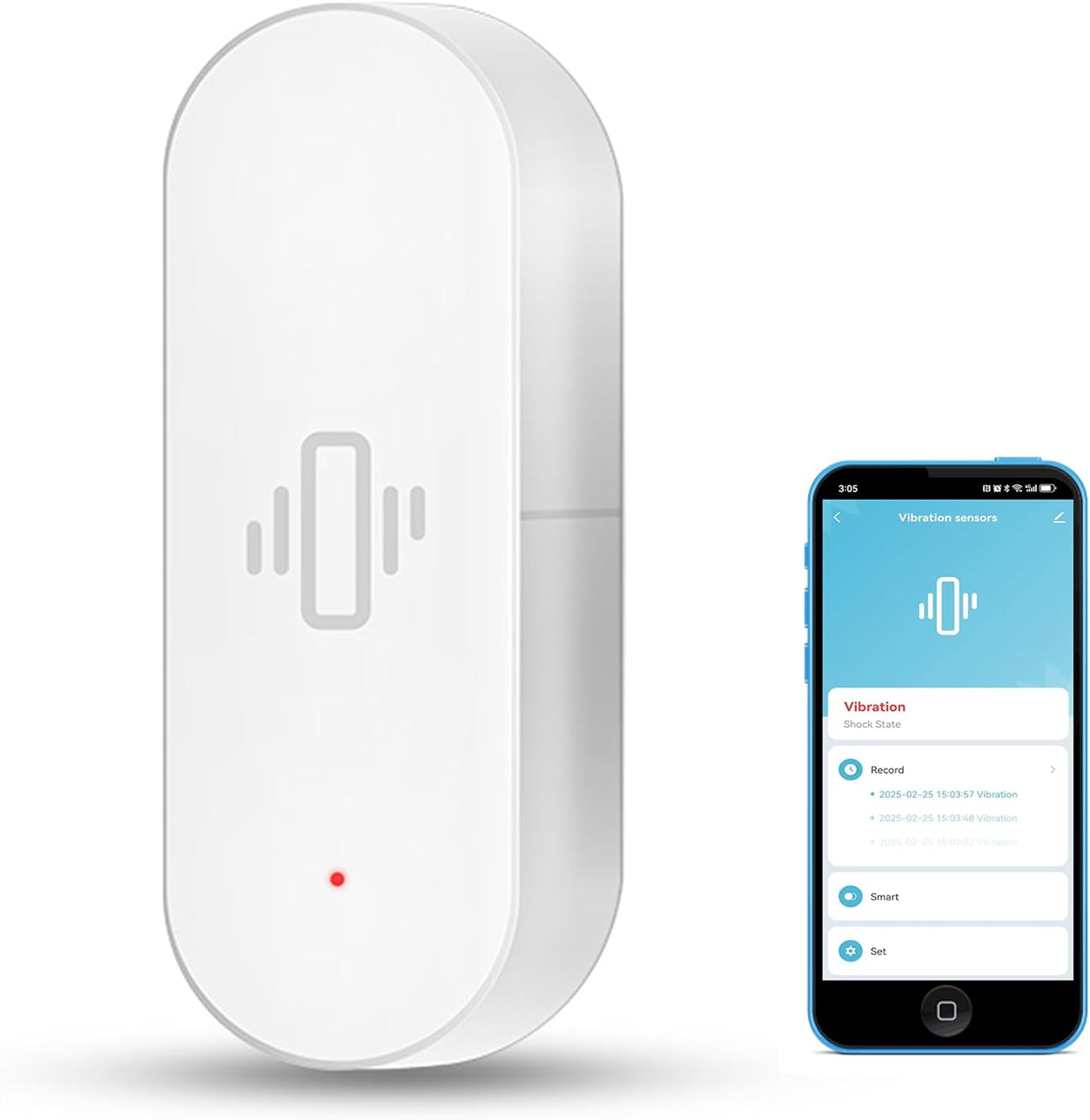 Smart Vibration Sensor: Wireless Glass Break Detector, WiFi Door Sensor with App Alerts, Adjustable Sensitivity, Glass Break Security Sensor for Alarm System and Smart Home Automation (1-Pack)