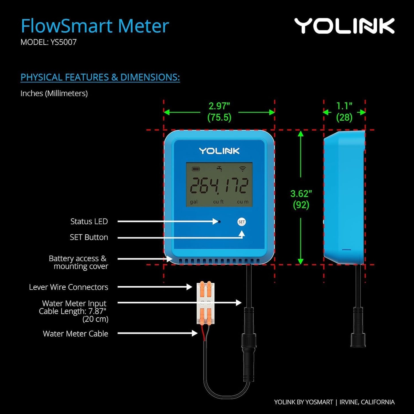 YoLink FlowSmart Water Meter, No Water Meter Included, Smart Water Usage Monitor and Water Leak Detection