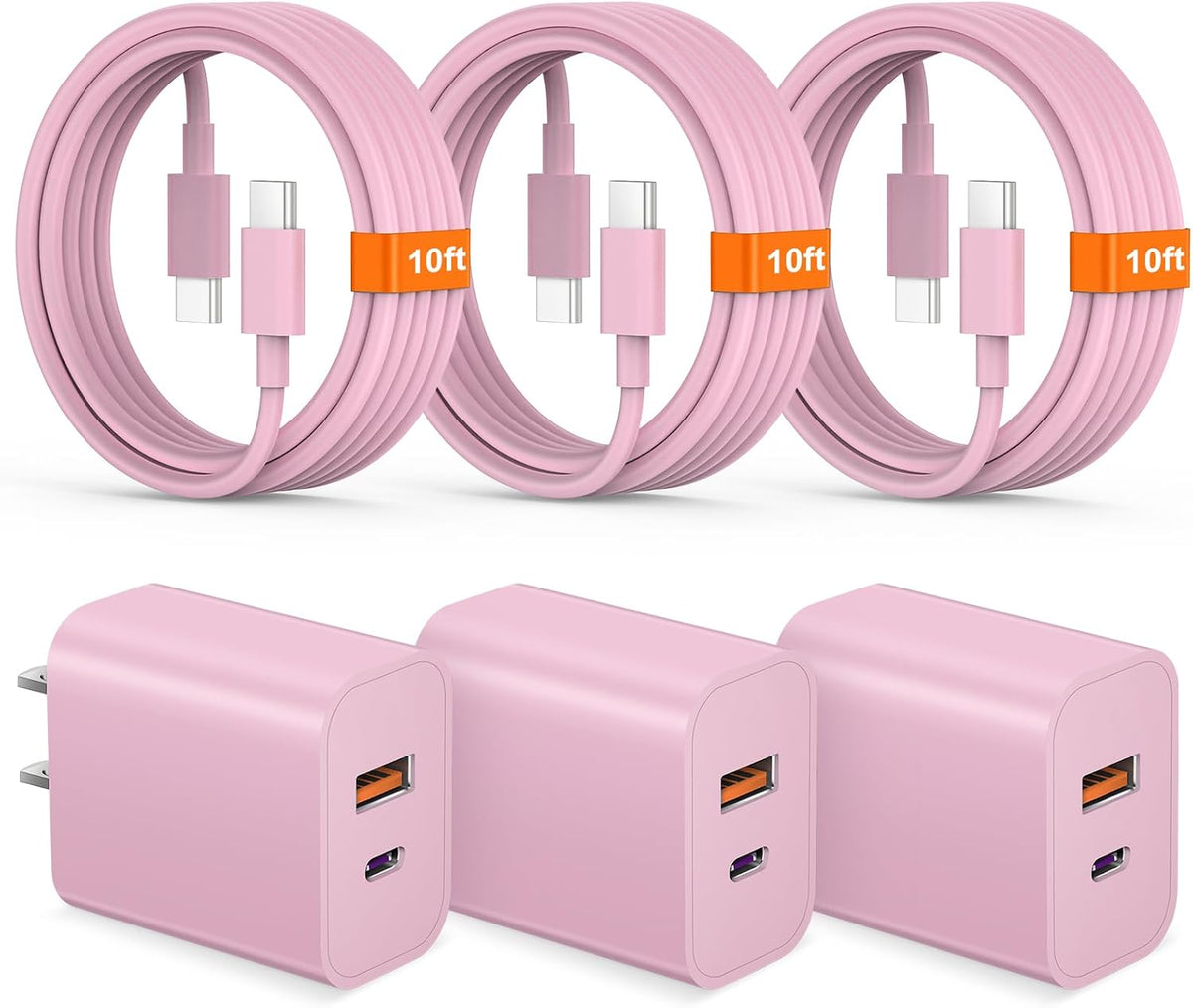 iPhone 17 16 15 Charger Fast Charging USB C Charger Block Type C Chargers Charging Block with 3 Pack 10FT Cable for iPhone 17/17 Plus/17 Pro Max/16/16 Plus/16 Pro Max/15 Pro Max/iPad Pro(Black)