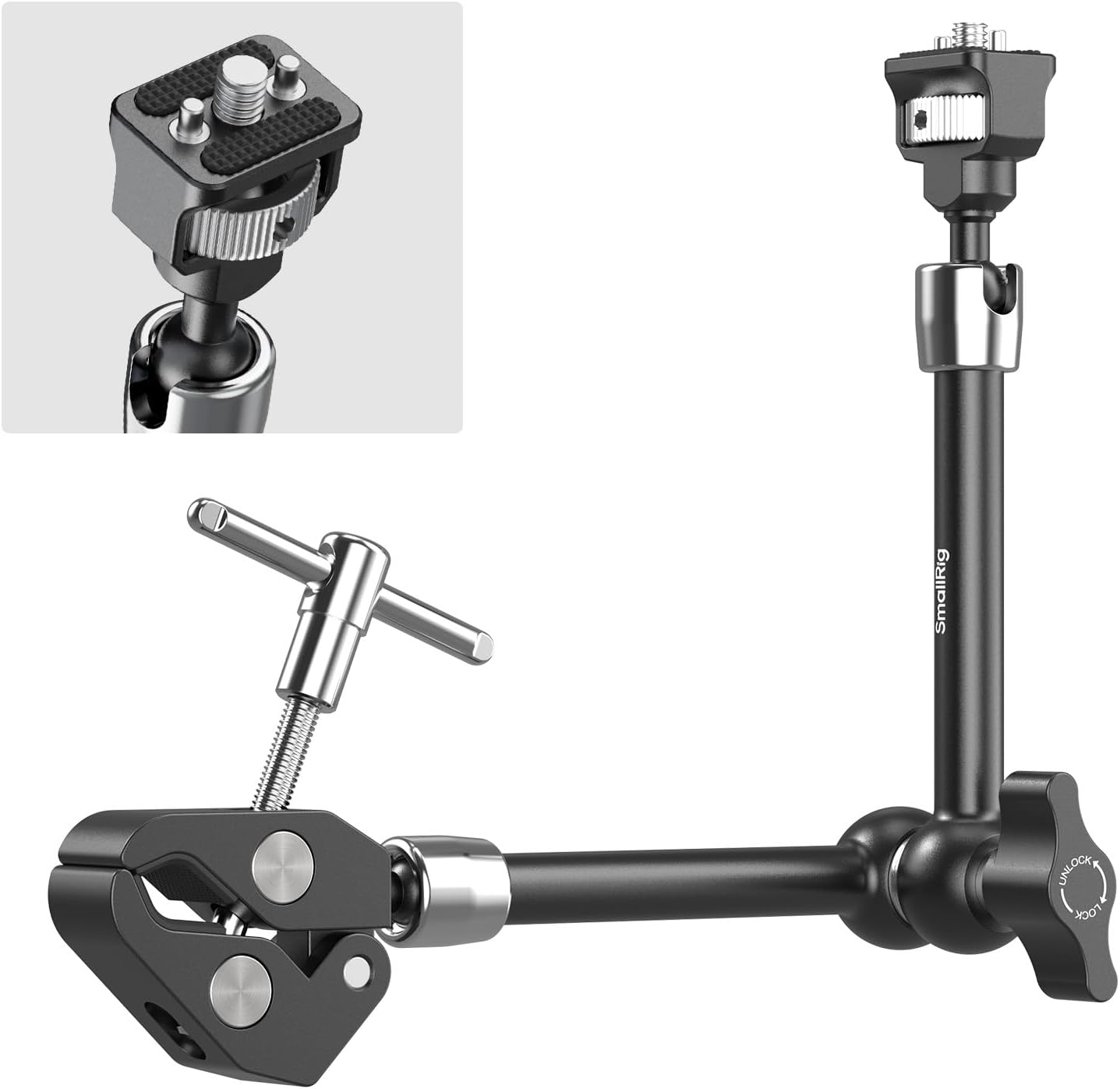 SMALLRIG 11" Magic Arm Clamp with 1/4"-20 Screw & Retractable Pins | for Action Cameras, Monitors, Lights, and Microphones