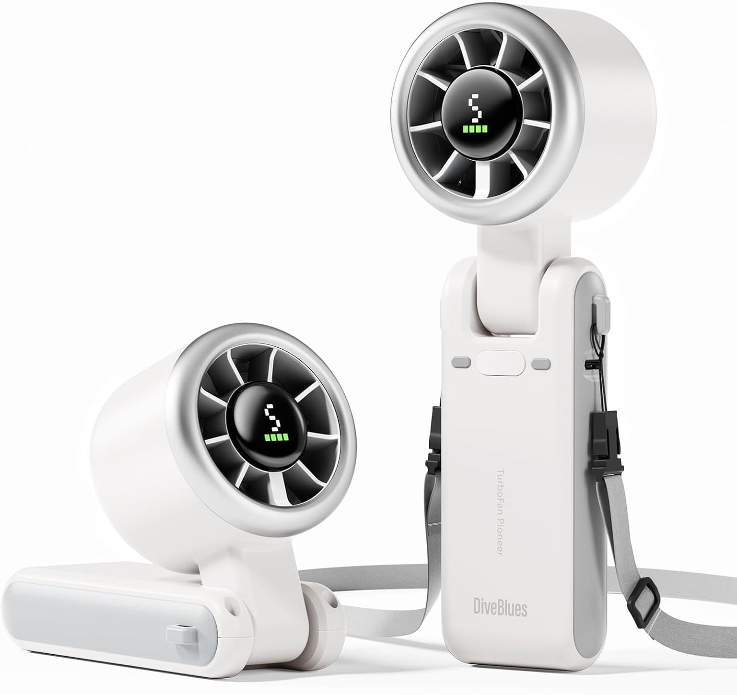 Diveblues Portable Handheld Turbo Fan | 3 IN 1 Hand/Neck/Desk Fan, Up to 12 Working Hours, 5 Gear Wind, Battery Operated, Travel, Working, Outdoor Activities
