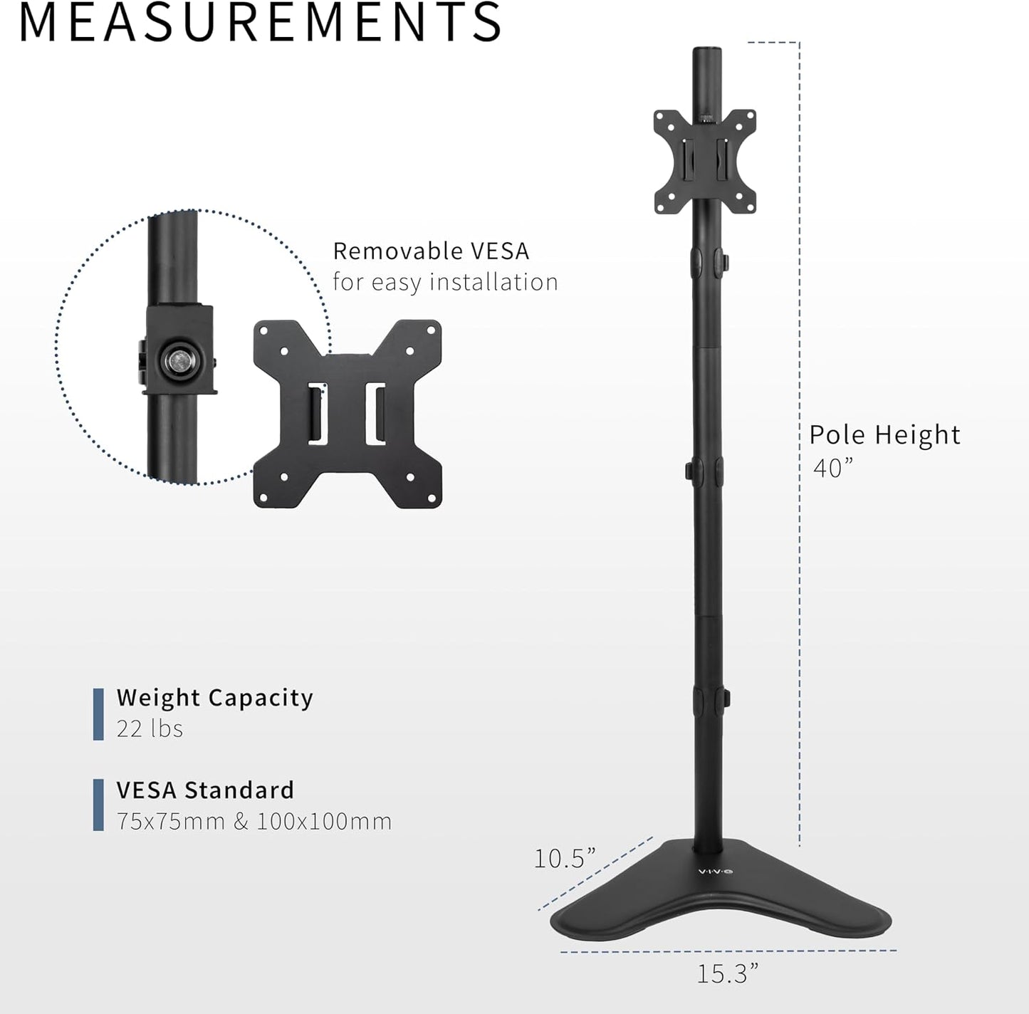VIVO Single Monitor Desk Stand for 13 to 27 inch Screens, STAND-V011H | Black, Articulating, Freestanding Adjustable Monitor Arm, Extra Tall Computer Stand for 1 Monitor, Holds 22 lbs