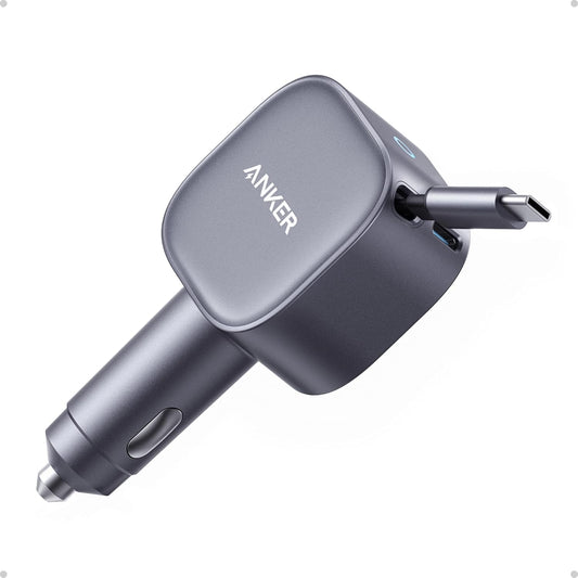 Anker 75W Fast Charging USB C Car Charger with Retractable Built-in Cable | Fast Power Adapter, Car Accessories for iPhone 17 / 16 Series, Galaxy S25 / S24, MacBook Pro / Air, iPad, and More