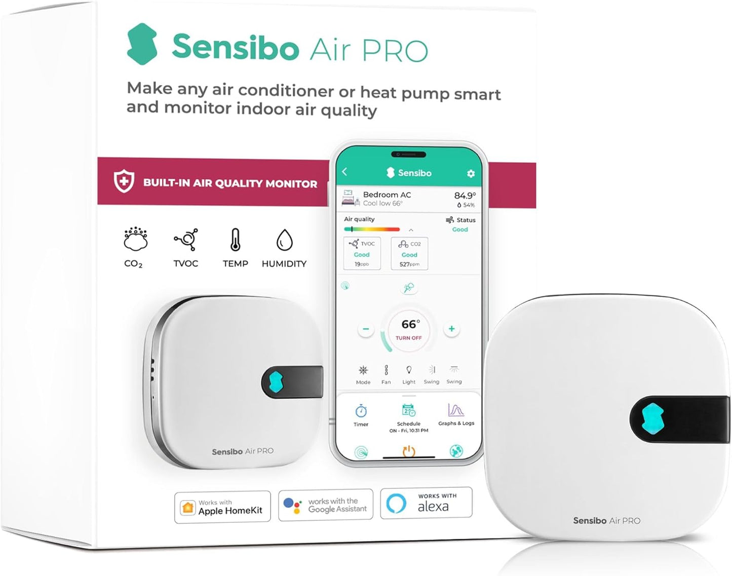 Sensibo Air - Smart Air Conditioner Controller. Apple HomeKit Certified. 60-Seconds Installation. Maintains Comfort and Energy Saving Features. Compatible with Google, Alexa, Apple HomeKit & Siri