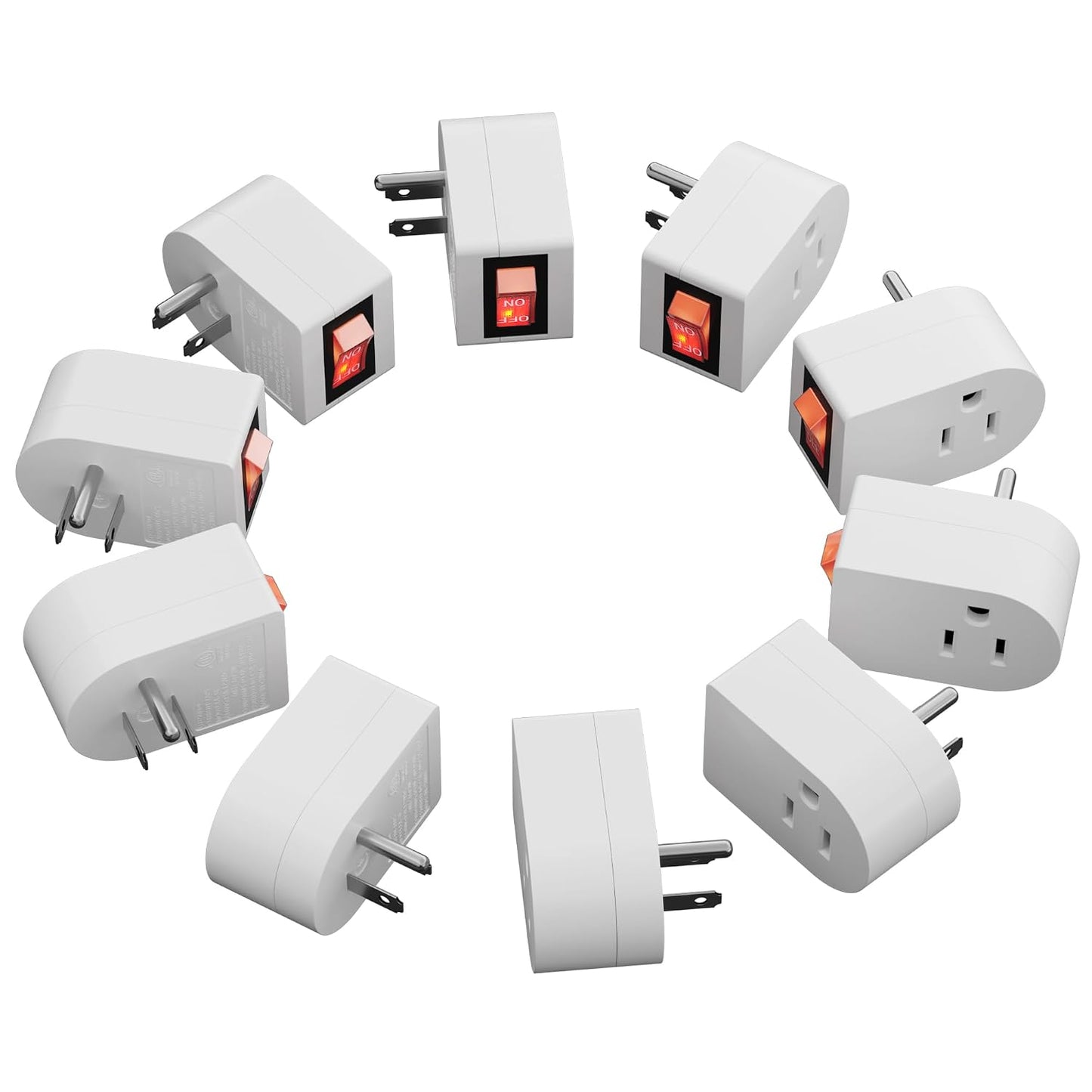 HiFind Grounded Outlet Extender with ON/Off Switch (3 Pack), 3 Prong Single Port Power Adapter, Energy & Space Saving Wall Tap Plug with Red Indicator for Light & Small Appliance, ETL, White