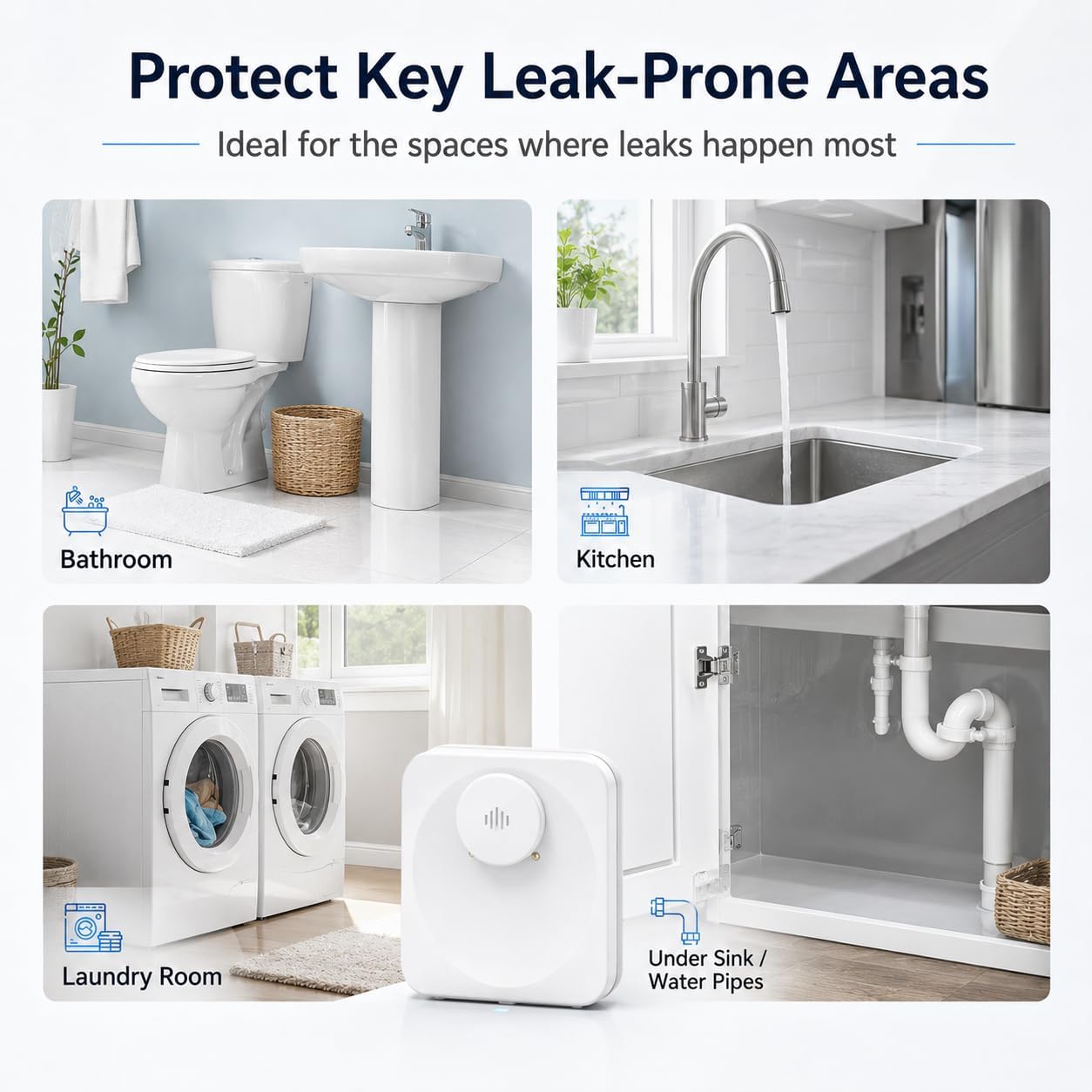 Water Leak Detector for Home, WiFi Remote Checking Smart Water Leak Alarm and Drip Alert Sensor, Email and APP Push Alert, Suitable for Home, Kitchen, Bathroom, Basement