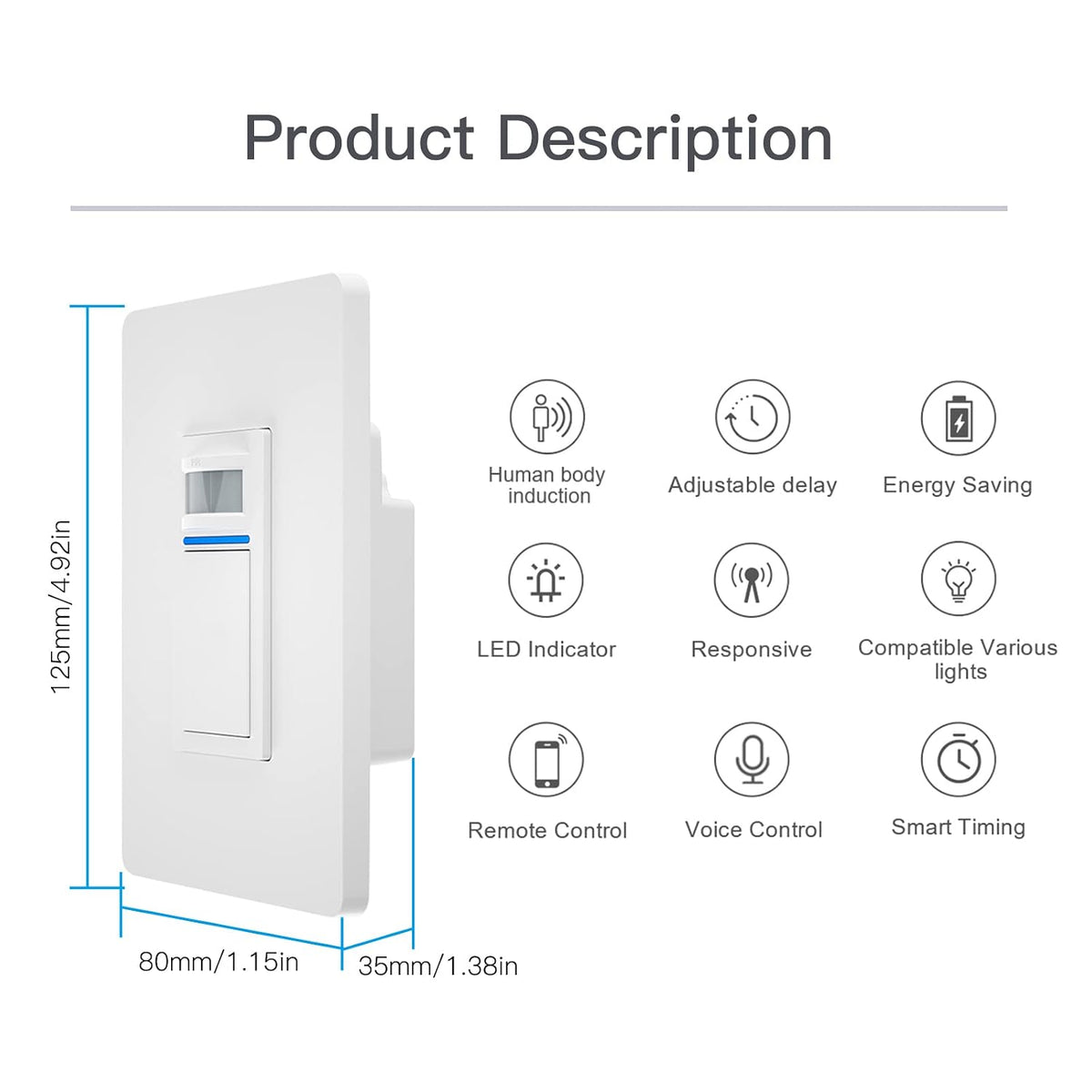 MOES Smart Motion Sensor Switch Single Pole, Needs Neutral Wire, Wi-Fi PIR Infrared Motion Activated Light Switch, Smart Life Tuya APP Remote Control Compatible with Alexa and Google, FCC Listed