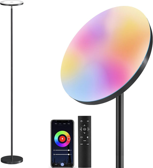 SUNMORY RGB Floor Lamps for Living Room, LED Lamp with APP Remote Control | 32W Bright LED Lights, Tall Standing Lamp with Stepless Dimmable, Modern Torchiere Corner Lamp for Bedroom, Gaming Room