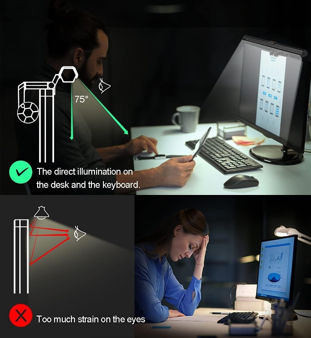 USB LED Lamp for Computer Monitor - Adjustable Brightness & Color Temperature, USB Powered, Matte Graffiti Finish, 40 cm, 5W, Eye-Care, Easy Installation, Perfect for Reading, Laptop, and Study