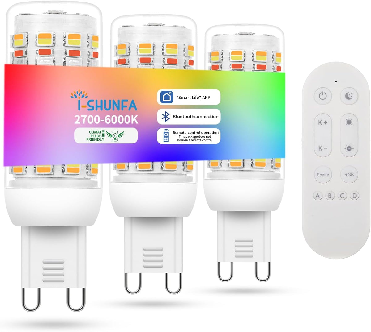 I-SHUNFA Smart G9 RGBCW LED Bulbs, 3 Pack with Remote