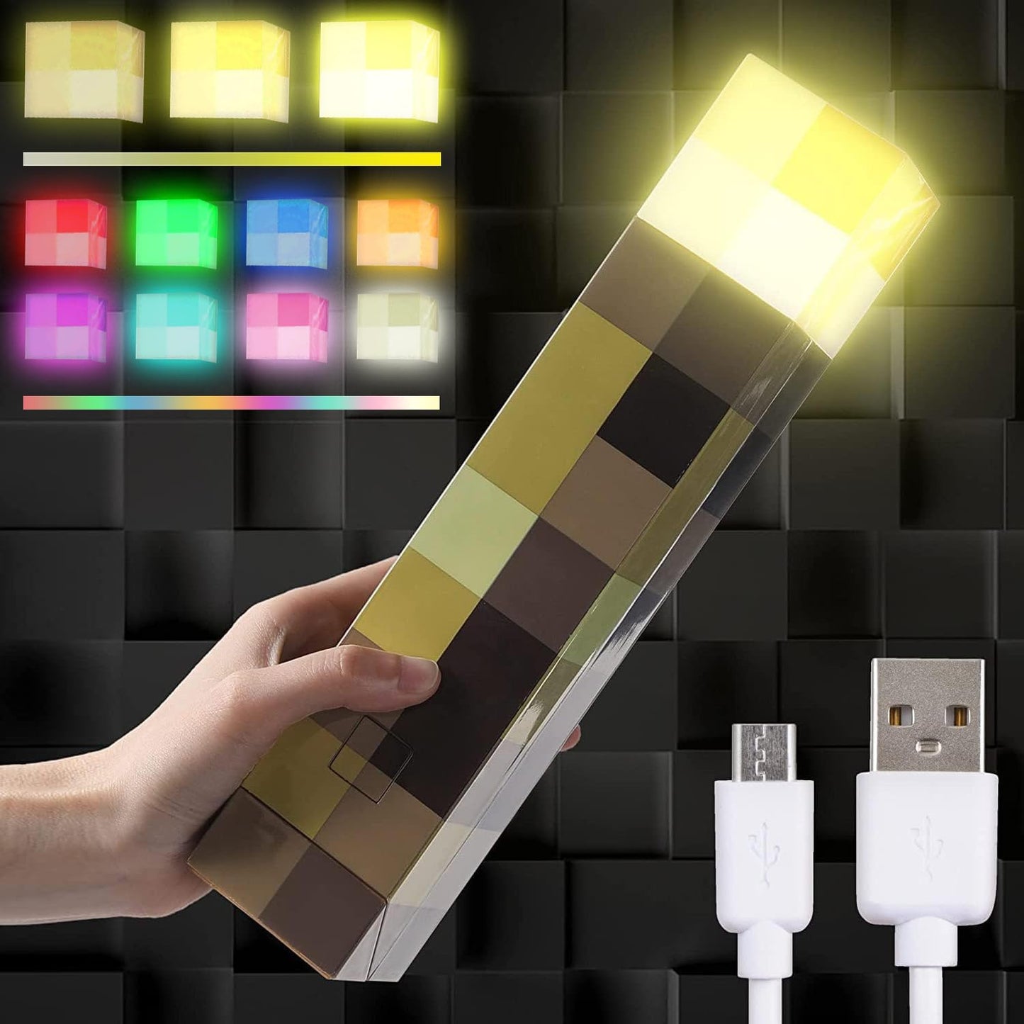 Light-up Wall Torch - Batteries & USB Pluggable Night Lamp - Hand Held or Wall Mount Lighting Torch, FL-HTXYQ
