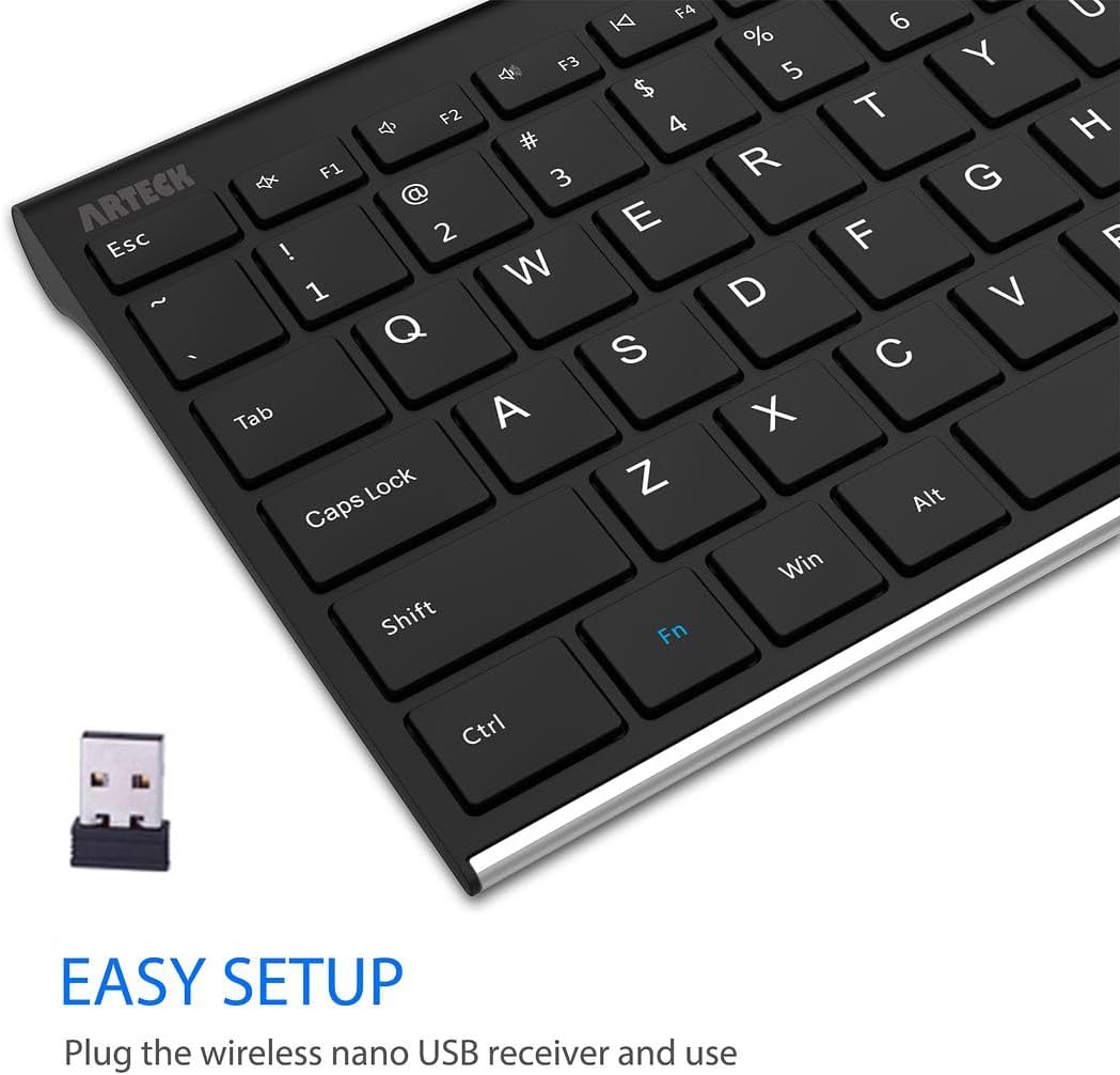 Arteck 2.4G USB Wireless Keyboard Full Size Keyboard for Computer/PC/Laptop
