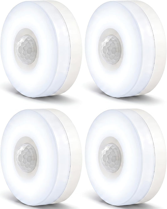 YELKO Motion Sensor Night Light - Plug-in 6000K Cool White Anti-Glare LED Nightlight, Ultra Bright Cozy Soft Glow Not Dazzling for Hallway, Stairs, Garage, Bedroom, Bathroom, Garage, Kitchen, 4 Pack