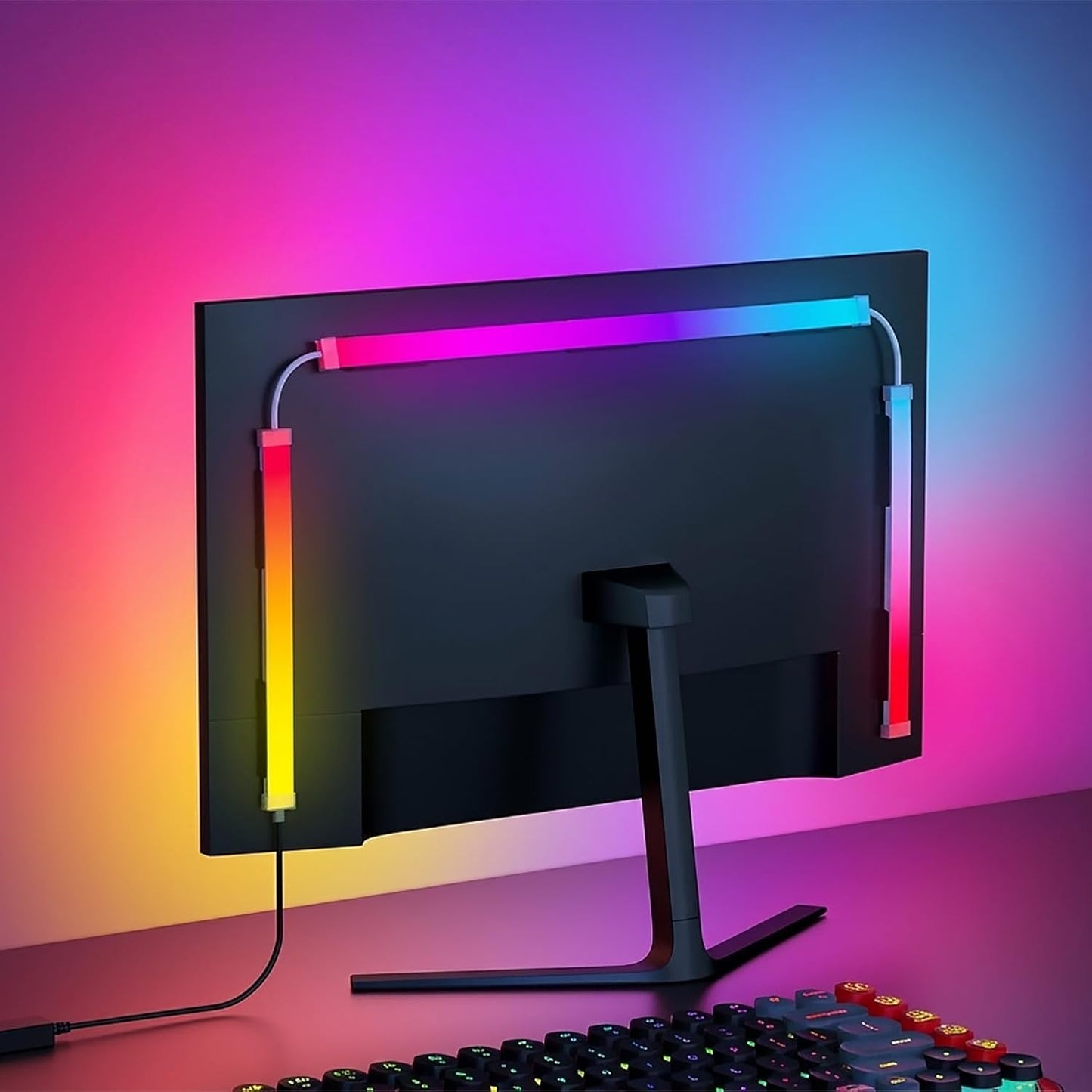 G100 LED Monitor Backlights for PC & Mac, LED Strip Lights that Sync with Screen Color or Music, Computer Light Bar Behind Monitor, LEDs for Desk Gaming, USB Port, Software Control, 27 in