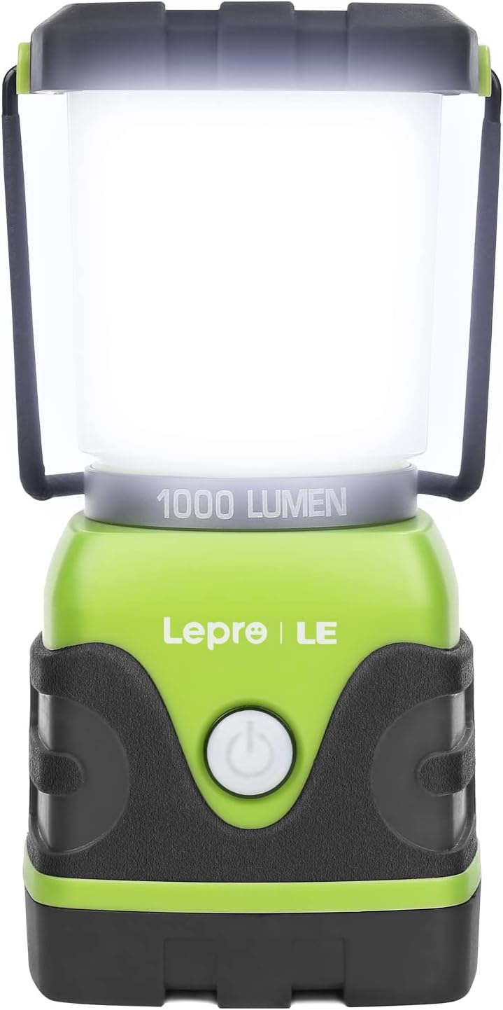 Lepro 1000LM Battery Powered LED Camping Lantern with 4 Light Modes, Green | Tent Light, Camping Essentials, Waterproof Lantern Flashlight for Camping, Emergency Light, Power Outages, Not Rechargeable