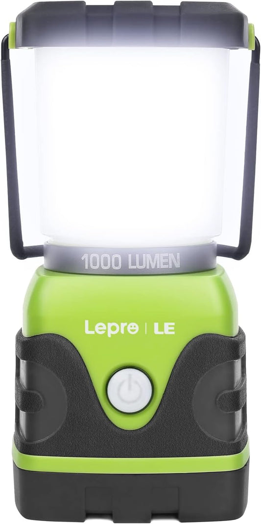 Lepro 1000LM Battery Powered LED Camping Lantern with 4 Light Modes, Green | Tent Light, Camping Essentials, Waterproof Lantern Flashlight for Camping, Emergency Light, Power Outages, Not Rechargeable