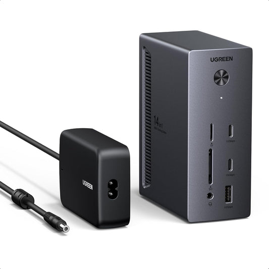 UGREEN USB C Docking Station Triple Monitor, 2xHDMI+DP, Only for Win Host | 14-in-1, Single 8K DP/ 4K HDMI, 100W PD, Gigabit Ethernet, SD/TF 3.0, 3.5mm Audio, 140W Power Adapter, Revodok Pro 314