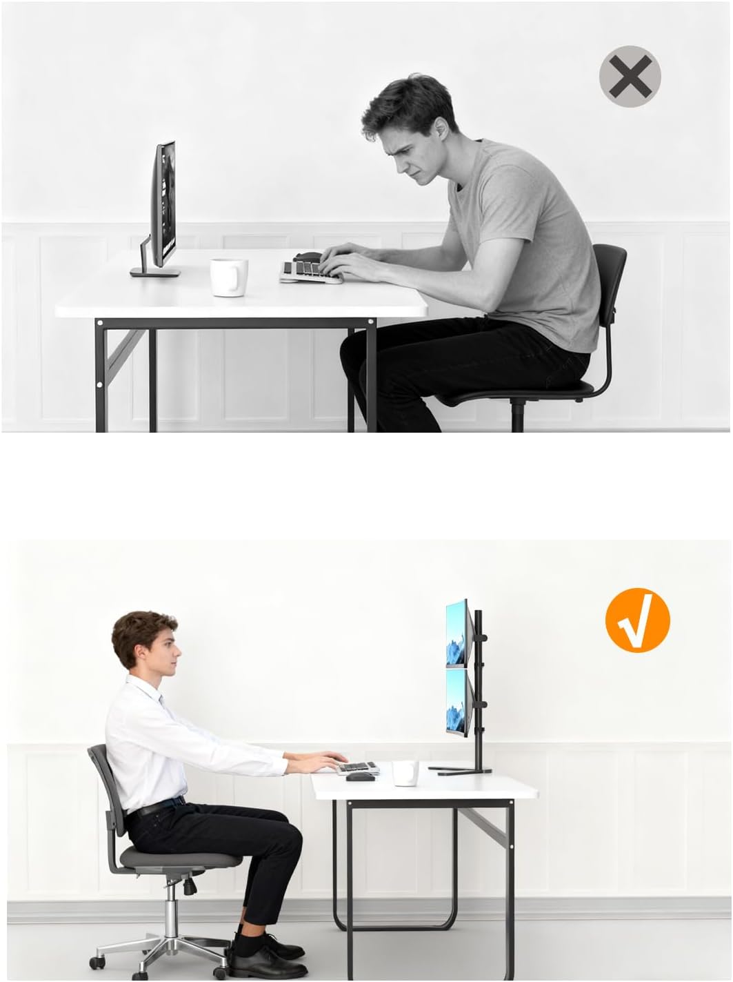 Dual Monitor Stand Free Standing Desk Mount Monitor Arm Fits Two Screens up to 32 inch 22 lbs Fully Adjustable Arms with Max VESA 100x100mm (ML7802)
