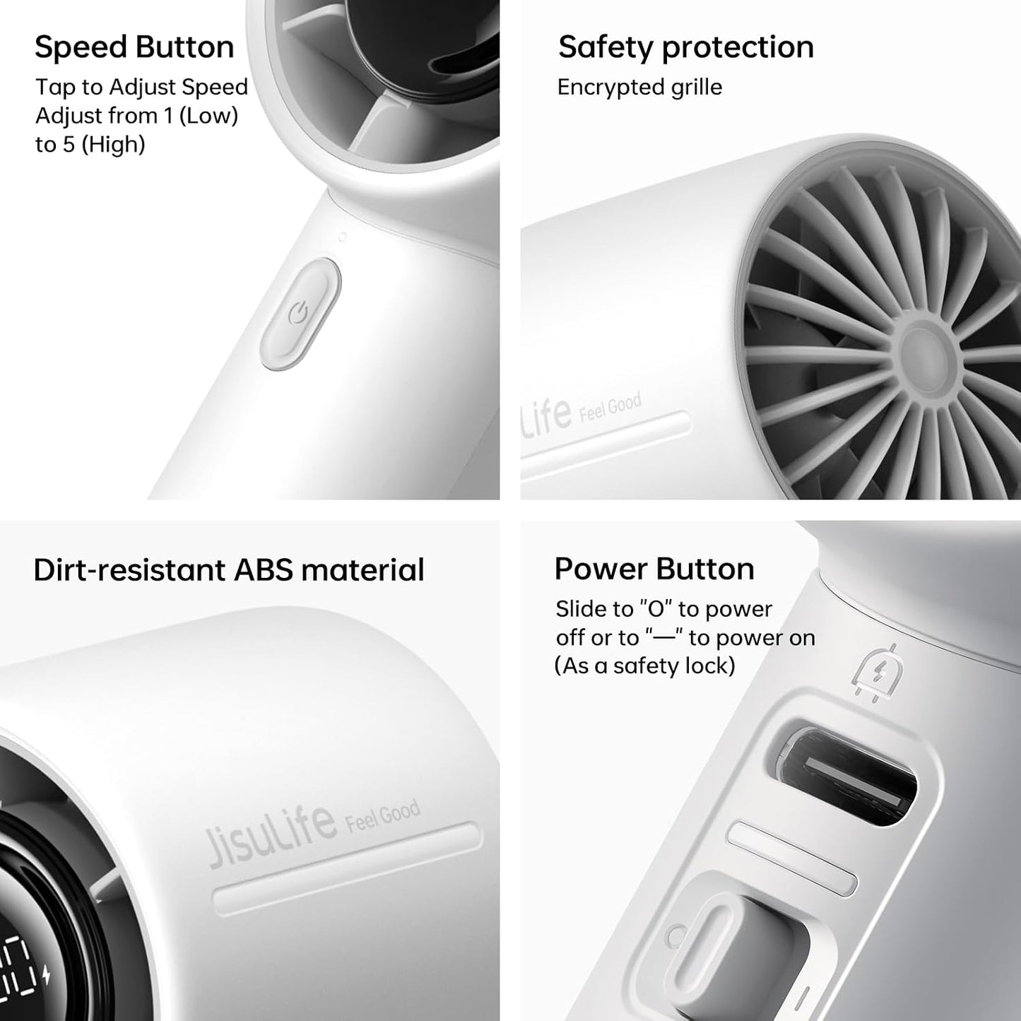 JISULIFE Handheld Turbo Fan Life10S, 28H Max Runtime, Strong Wind, Gray | For Travel, Beach & Concerts, Ultra-Quiet, 5000mAh Rechargeable Portable Fan, Powerful Cool Airflow, Gift for Women & Men