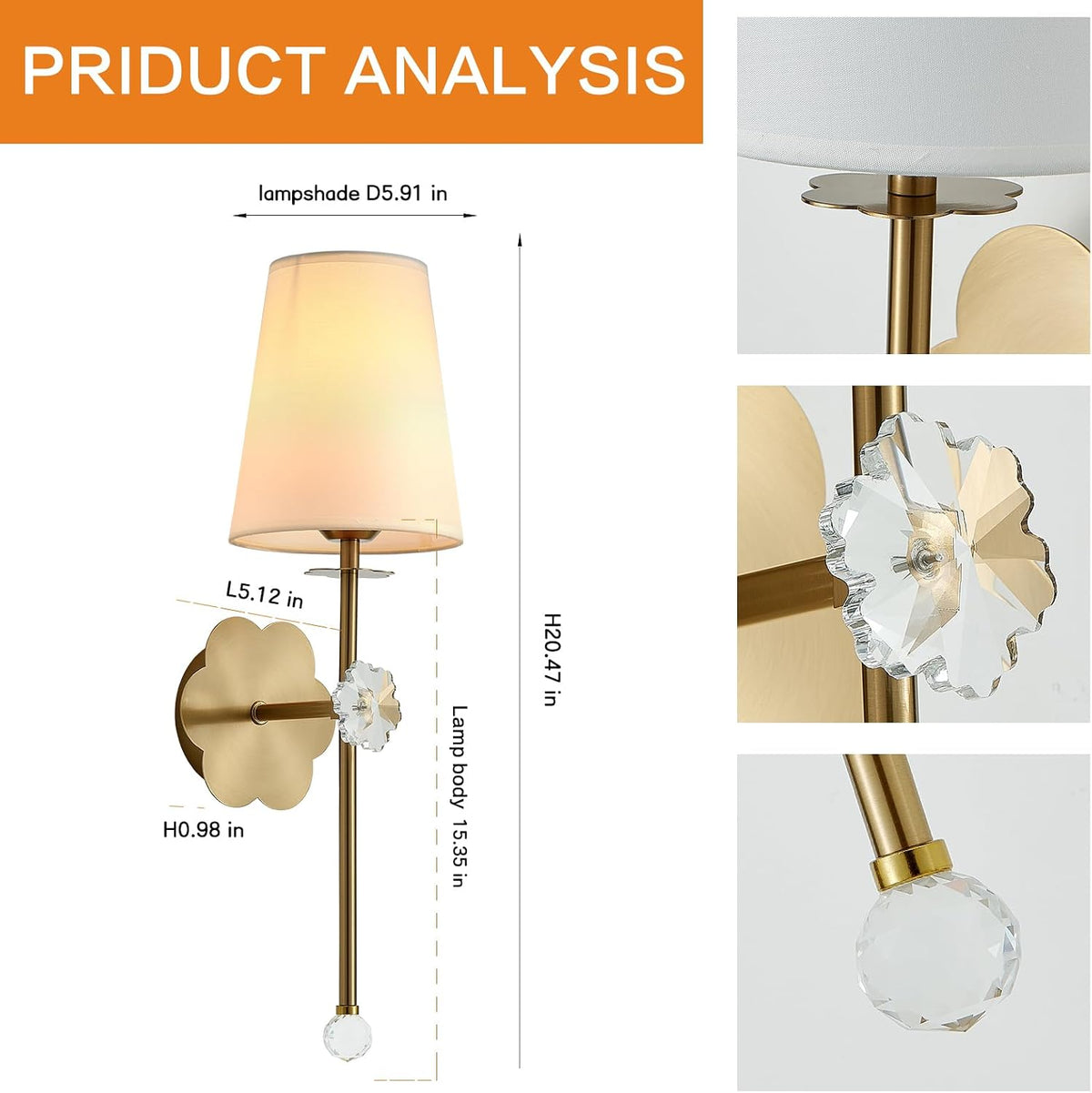Battery Operated Wall Sconces,Crystal Plum Blossom Decor Rechargeable Wall Lights with Detachable and Remote Cordless Wall Sconce Indoor for Bedroom Living Room Hallway Stairs Gold 1 Pack