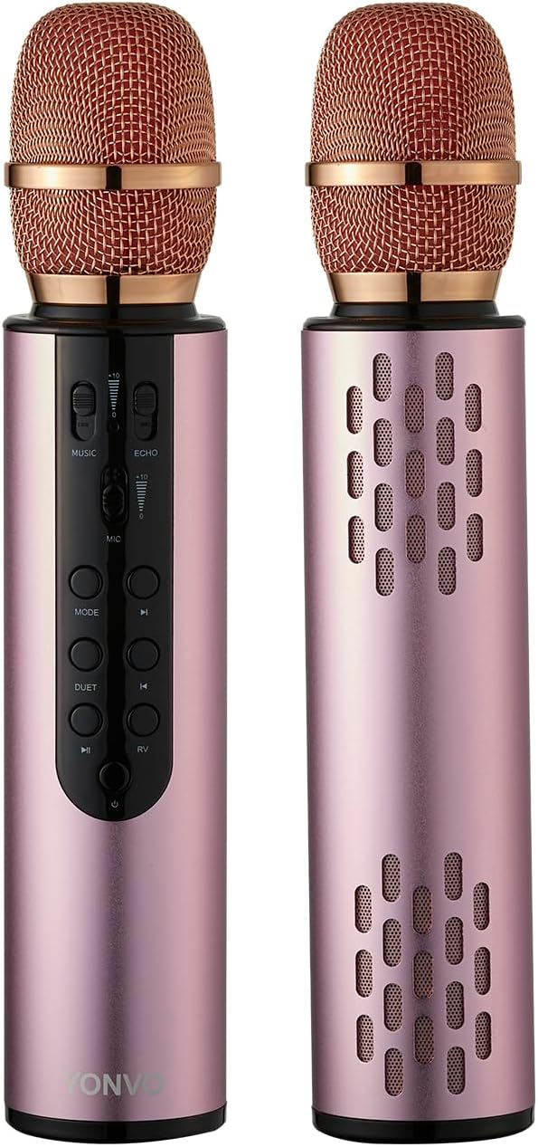 Bluetooth 5.3 Wireless Karaoke Microphone, Portable Handheld Mic with 10W Speakers. Clear Vocals & Echo Home Party Karaoke Machine, Gift for Teens & Women (Rose Gold)
