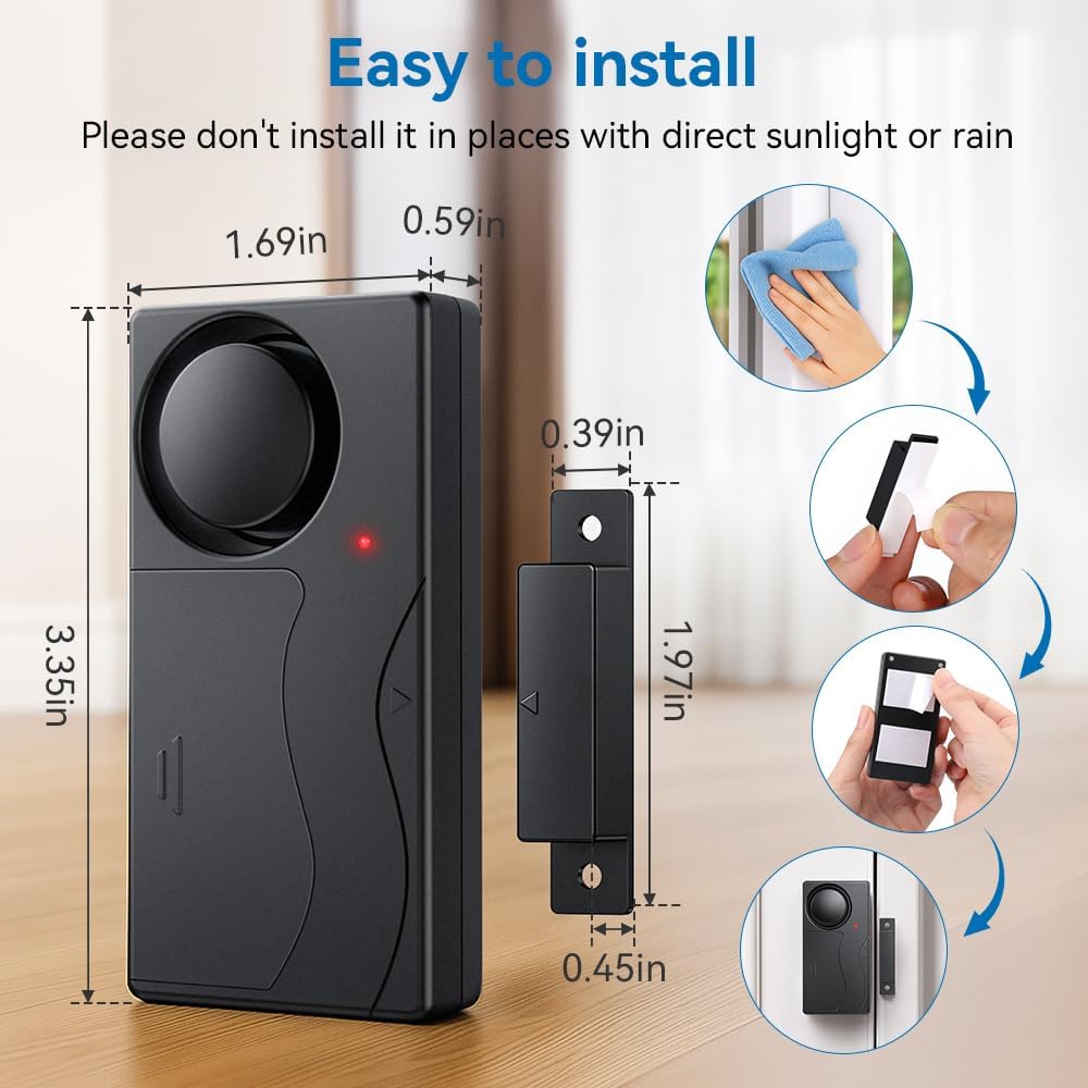 Door Alarm with Remote, Door Chimes When Door Opens, 110dB Window Alarms for Home Security, Door Sensor, Pool Alarm