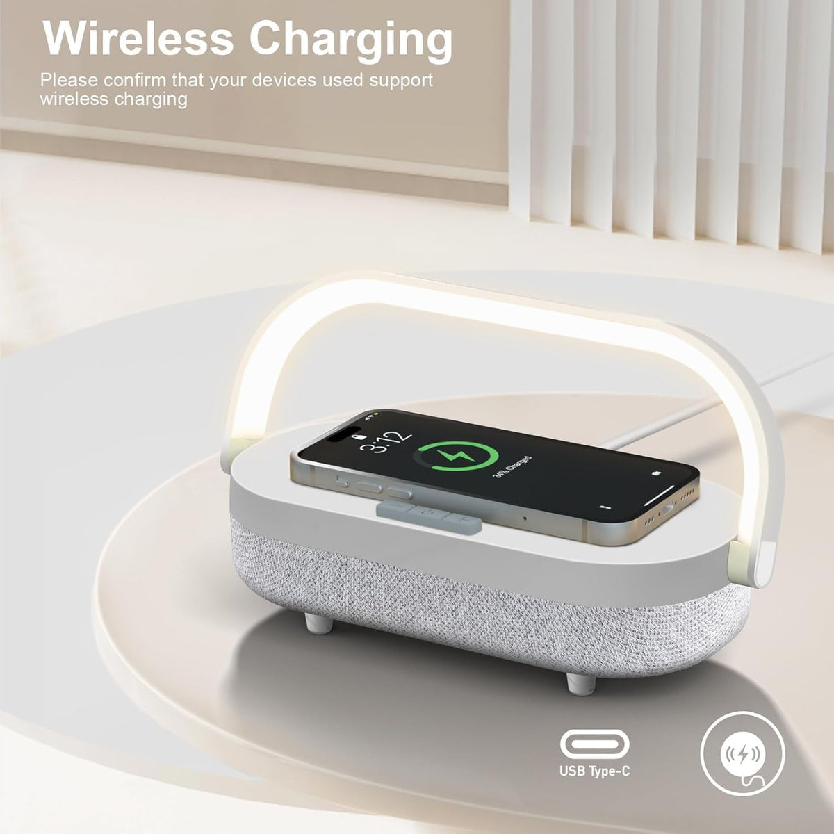 Nightstand Lamp with Wireless Charger,4 in 1 Touch Bedside Lamp Bluetooth Speaker,Portable Dimmable LED Night Light,Corporate Gifts Premium for Employees Clients,Birthday Gifts Women Wife Friend