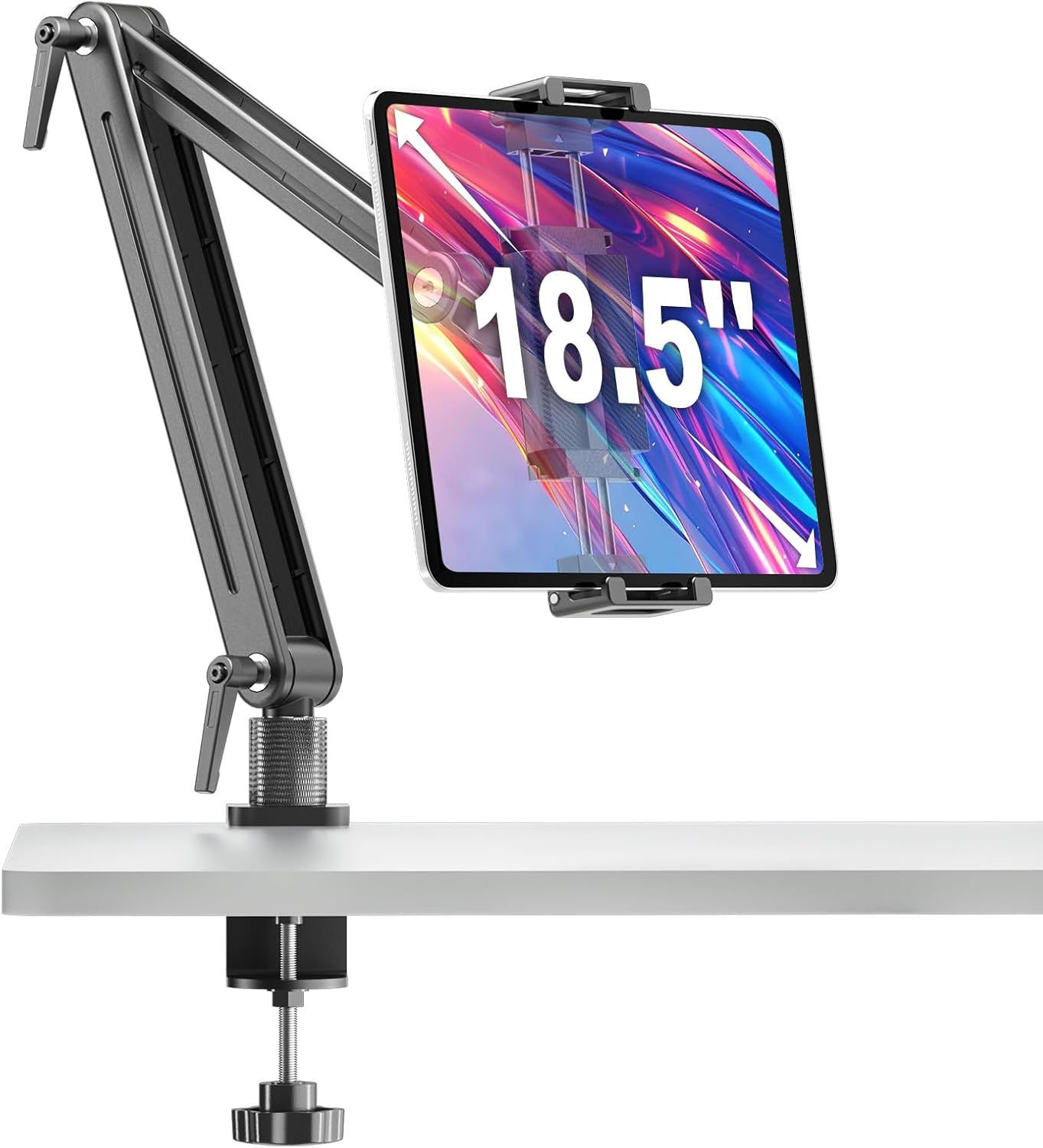 Portable Monitor Stand Desk Holder- Large Clamp support up to 6.5 12.9 14.6 15.6 18.5 inch 360° Rotating Base Swivel Tall Desk Arm Mount for iPad Pro/Mini/Air/Surface Strong Bearing Weight over 5.5lbs