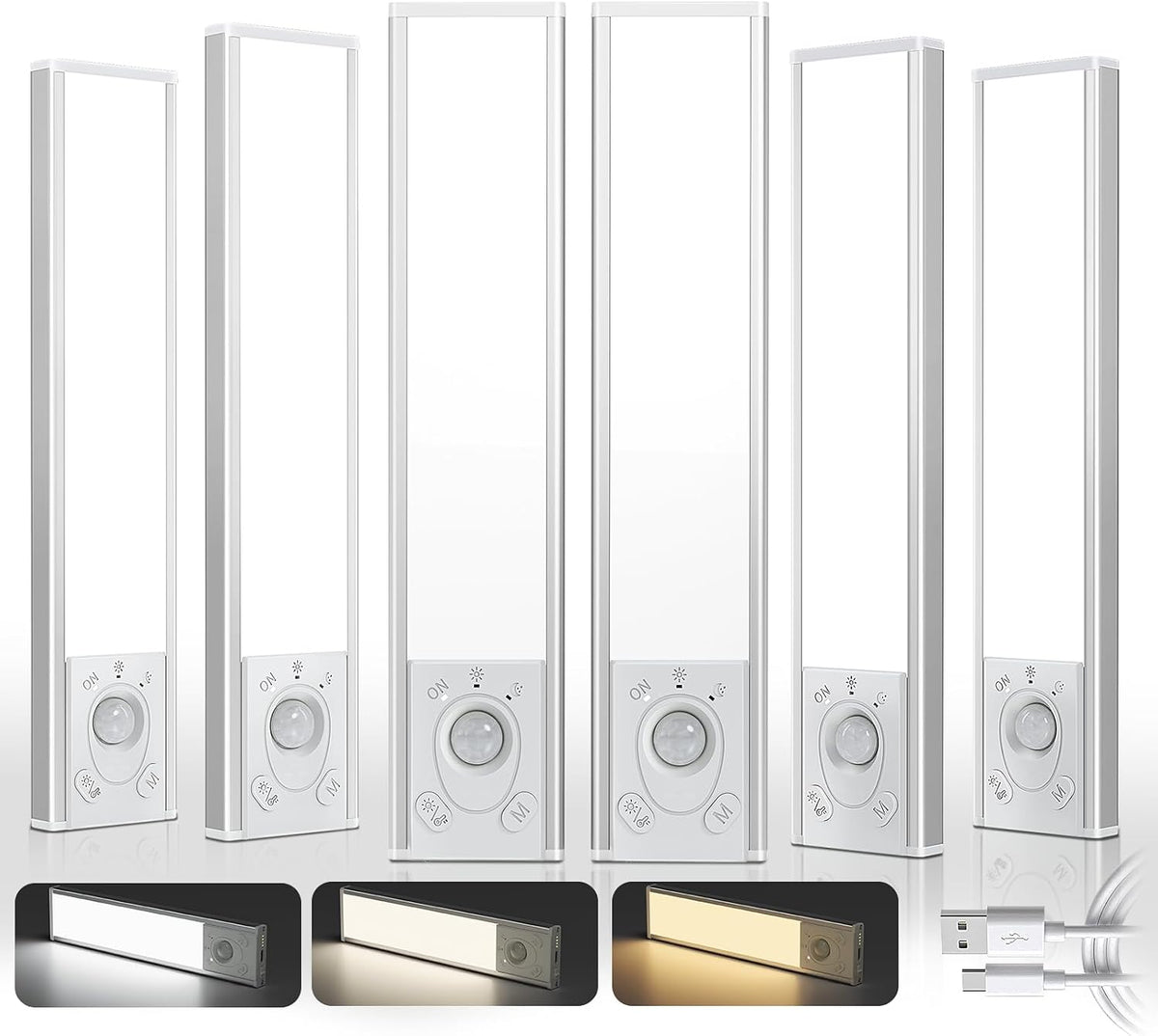 EZVALO Under Cabinet Lighting Wireless, 6Pack Rechargeable Counter Lights, 1800mAh LED Motion Sensor Light Indoor, Dimmable & 3 Color Temps with Power Display, for Kitchen, Stairs, Bookshelf, Closet
