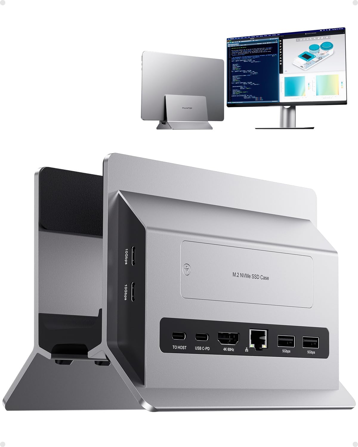 11-in-1 Vertical USB-C Docking Station with M.2 NVME SSD Enclosure