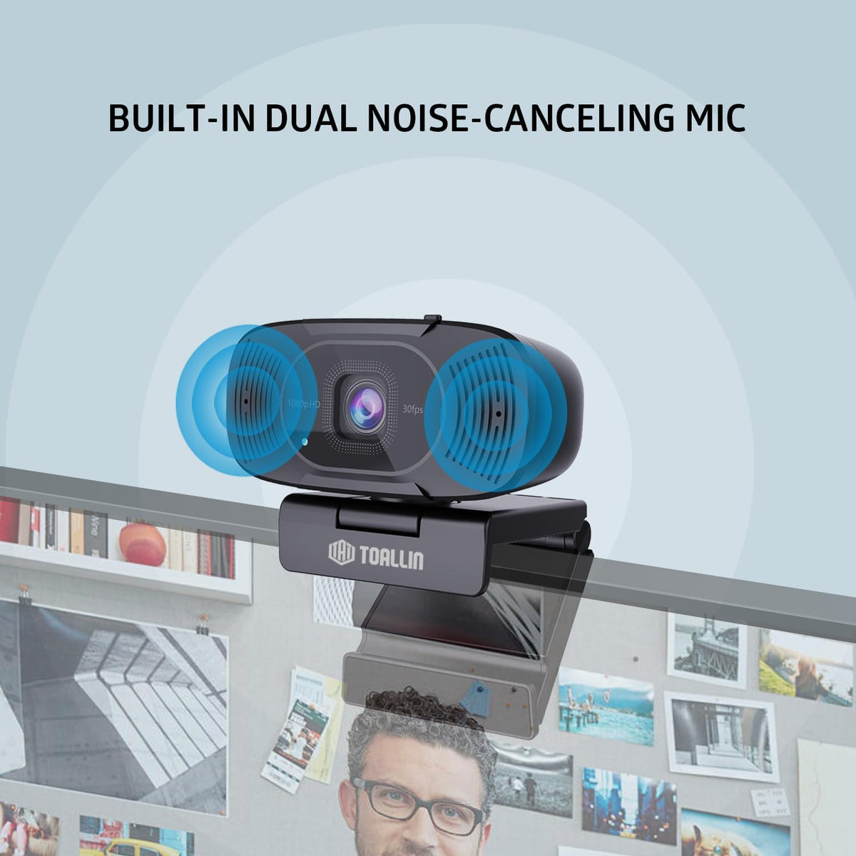 TOALLIN 1080P FHD Auto-Focus Webcam with Dual Microphones, Computer Web Camera, 90° Wide Angle, Privacy Shutter, USB Webcam for Video Calls