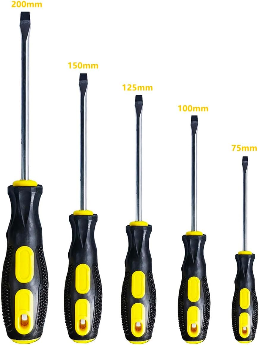 Flat Head Screwdriver Set (5 Sets in the Following Sizes Slotted Screwdriver with Magnetic Tips. Soft Ergonomic Grip from Standard or Precision Flat Screwdrivers