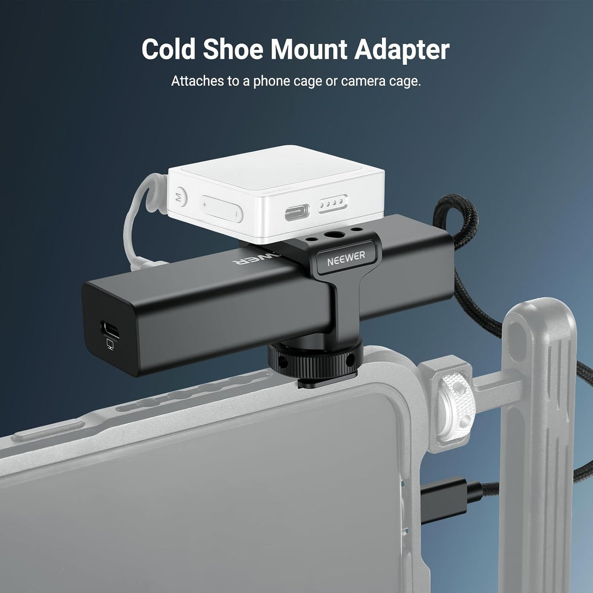 NEEWER USB C Hub Dock with Cold Shoe Mount, 4 in 1 USB 3.1 Gen2 Extender Multiport Adapter Dongle 100W PD Charging 10Gbps 4K 60Hz Compatible with iPhone iPad Mac Android Laptop Field Monitor, PS030E