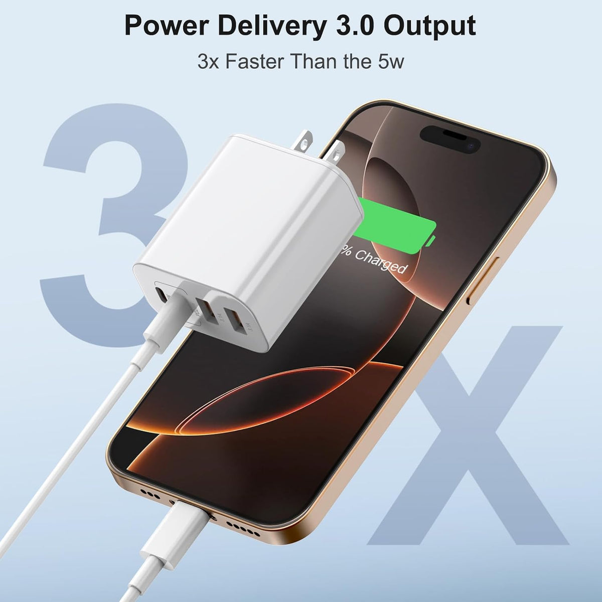 USB C Charger for iPhone 18 17 16 Charger with 10FT Cable Multiport Power