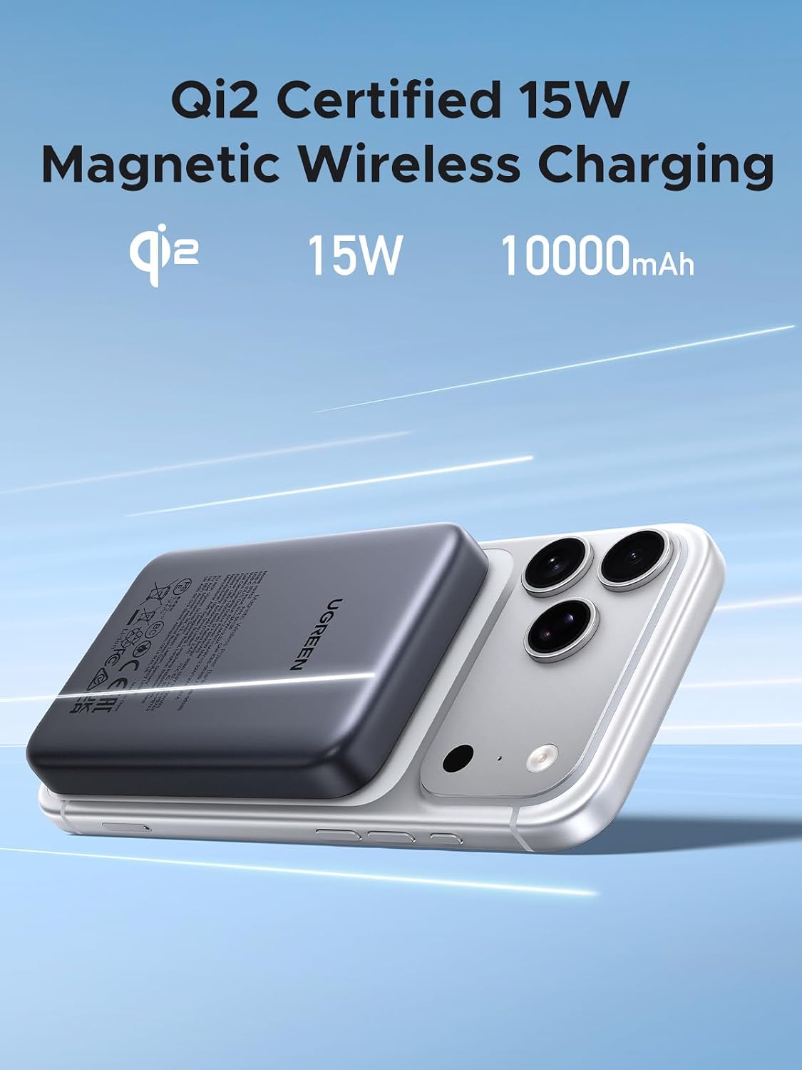 UGREEN 10000mAh Qi2 15W Slim Magnetic Power Bank PD 20W for iPhone 17 | Qi2 15W fast wireless, ultra-slim. USB-C 20W PD wired. MagSafe compatible. For iPhone 17/12