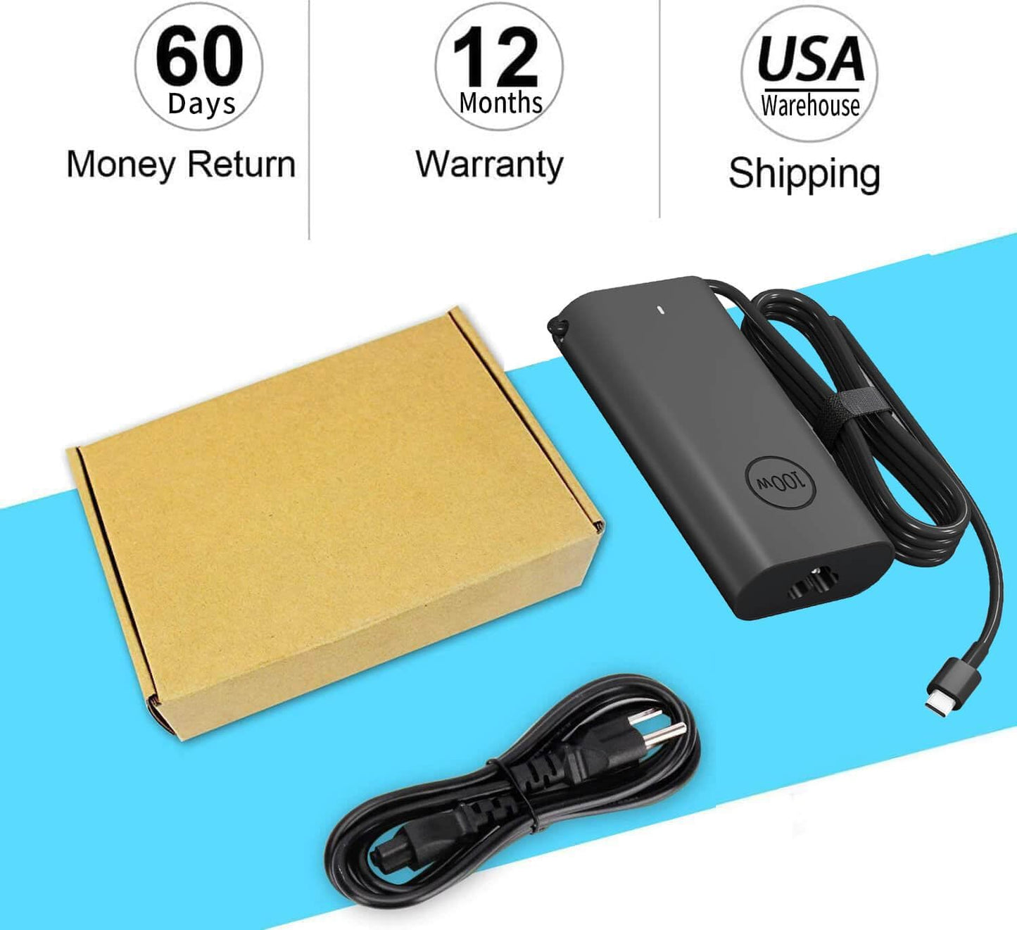 100W USB C Laptop Charger for Dell Computer Charger Type C Gan Ultra Slim | Adapter for Dell Precision 5680 Latitude XPS 14 Inspiron 14 16 5000 7000 Power Cord