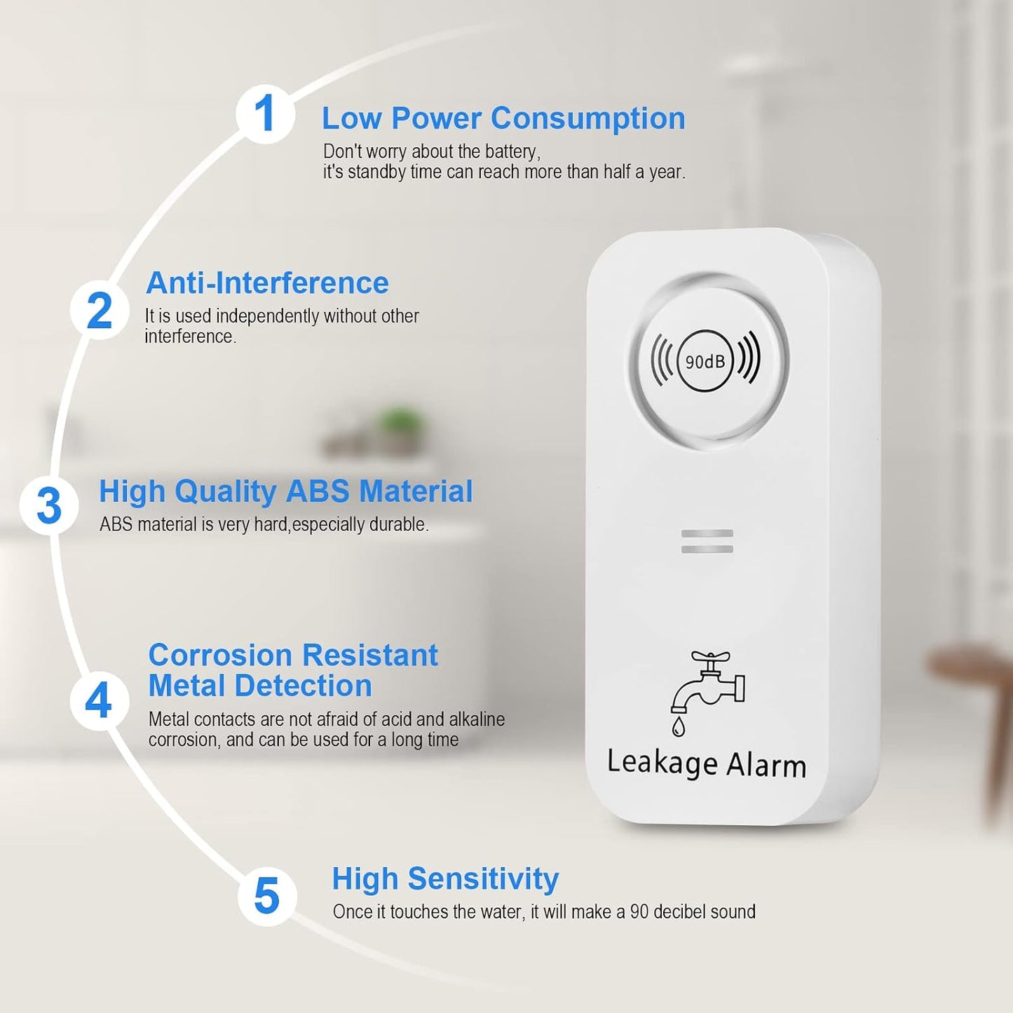 TOWODE Water Detectors Wireless 90dB Alarm Sensor, Sensitive Leak and Drip Alert for Kitchen Bathroom Basement (3 Pack)