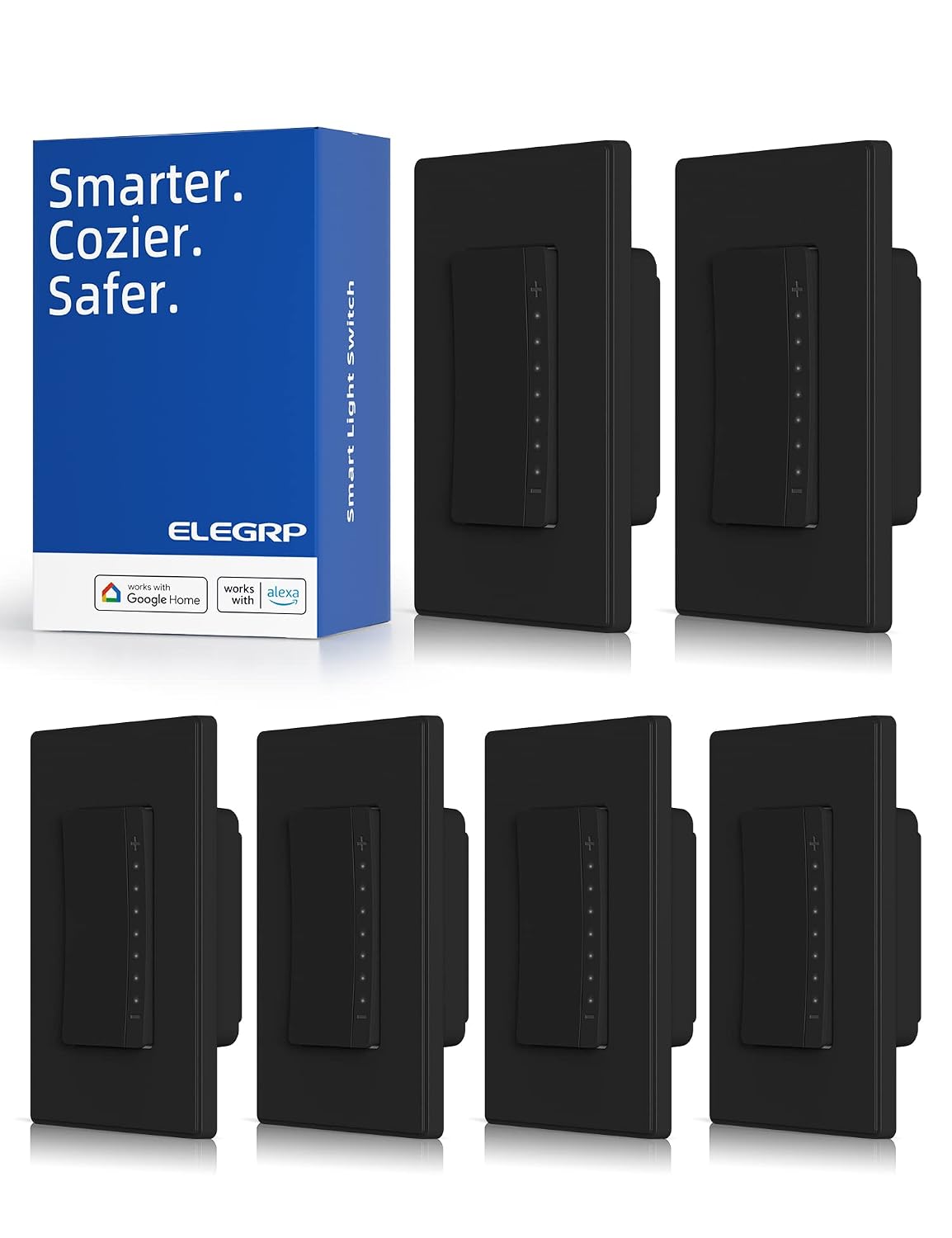 ELEGRP Smart Dimmer Light Switch DPR30, 2.4GHz Wi-Fi Dimmer Switch Compatible with Alexa and Google Assistant, Single Pole/3 Way, Needs Neutral Wire, No Hub Required, UL Listed, Matte White, 10 Pack