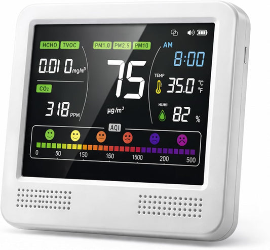 16-in-1 Indoor Air Quality Monitor for Home, CO2 Detector with PM2.5/PM10, Formaldehyde (HCHO), TVOC Sensor, AQI Alarm, Temperature & Humidity Monitor
