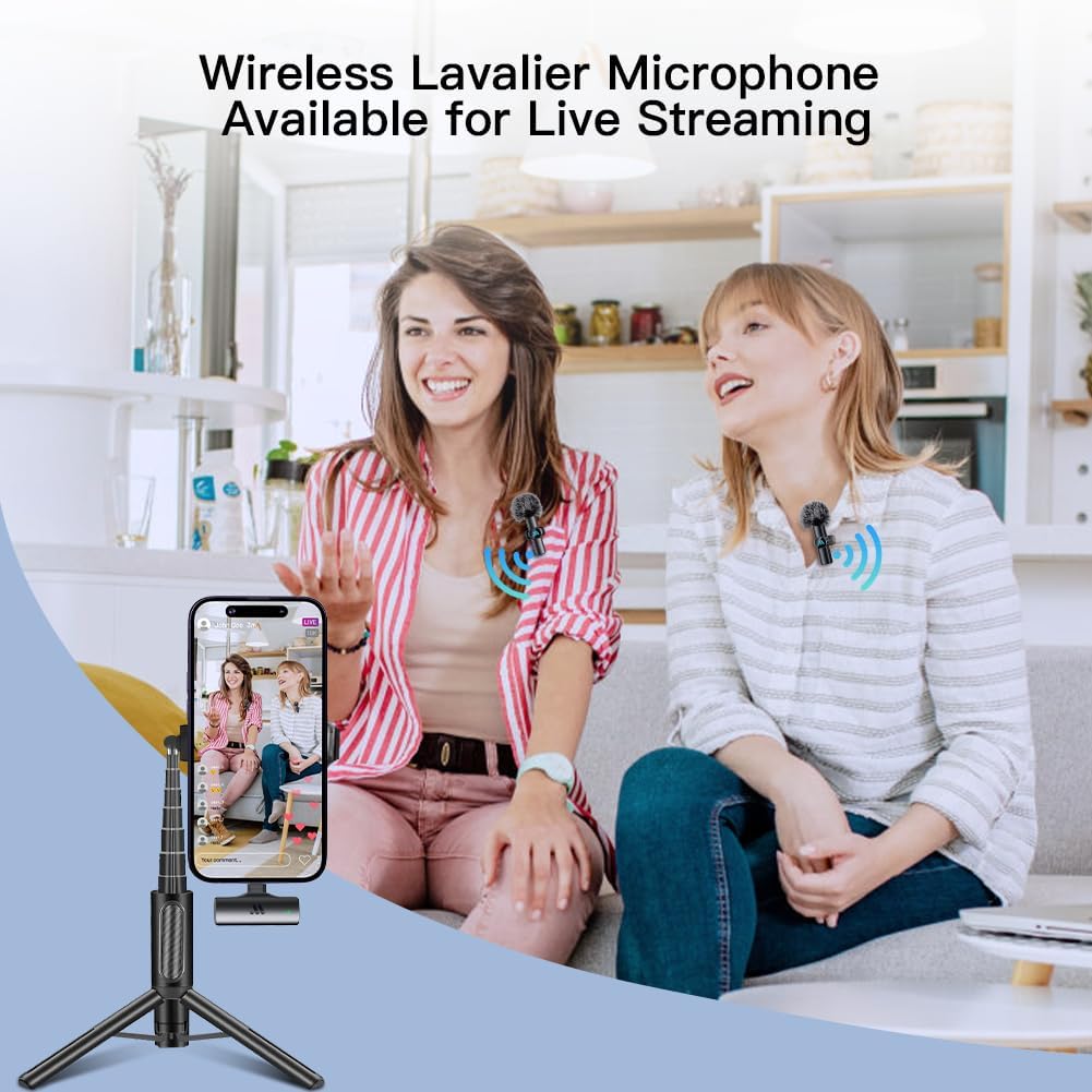 Leettus 2pcs Dual Receivers Mini Microphone for iPhone iPad Android Video Recording,Lavalier Wireless Microphones for Game,Live Streaming,Interviews,YouTube,TikTok,Vlog