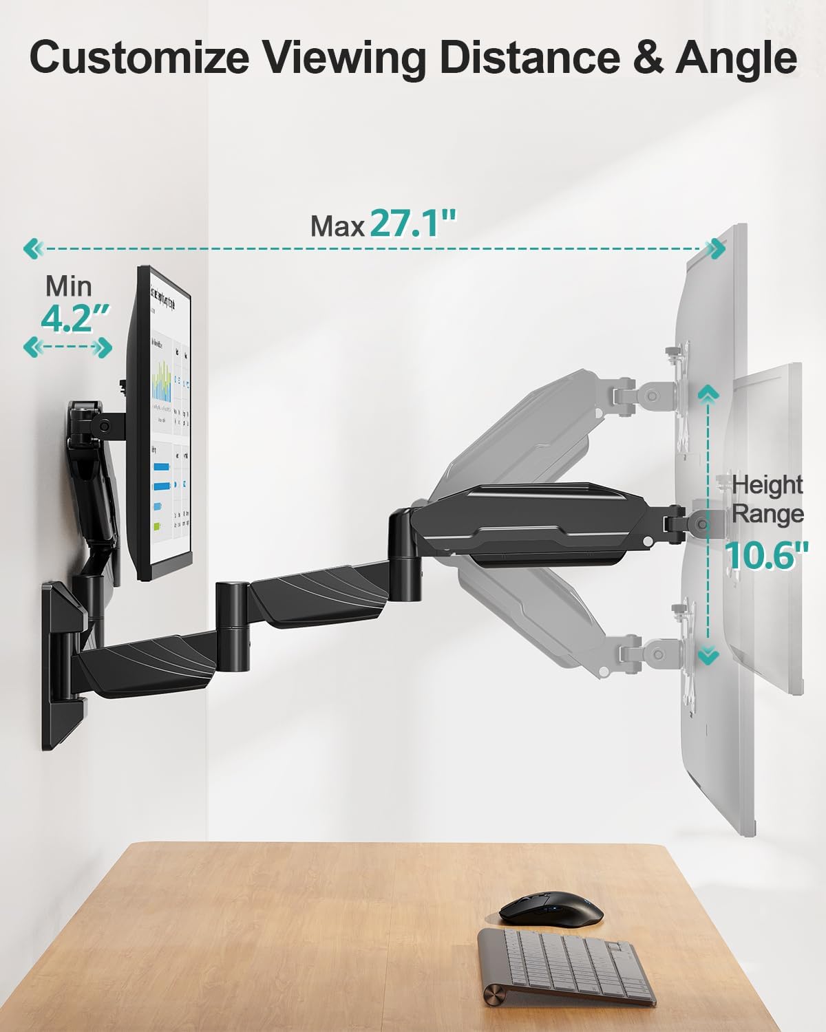 MOUNT PRO Long Arm Dual Monitor Wall Mount for Max 32" Screens, Max 17.6lbs