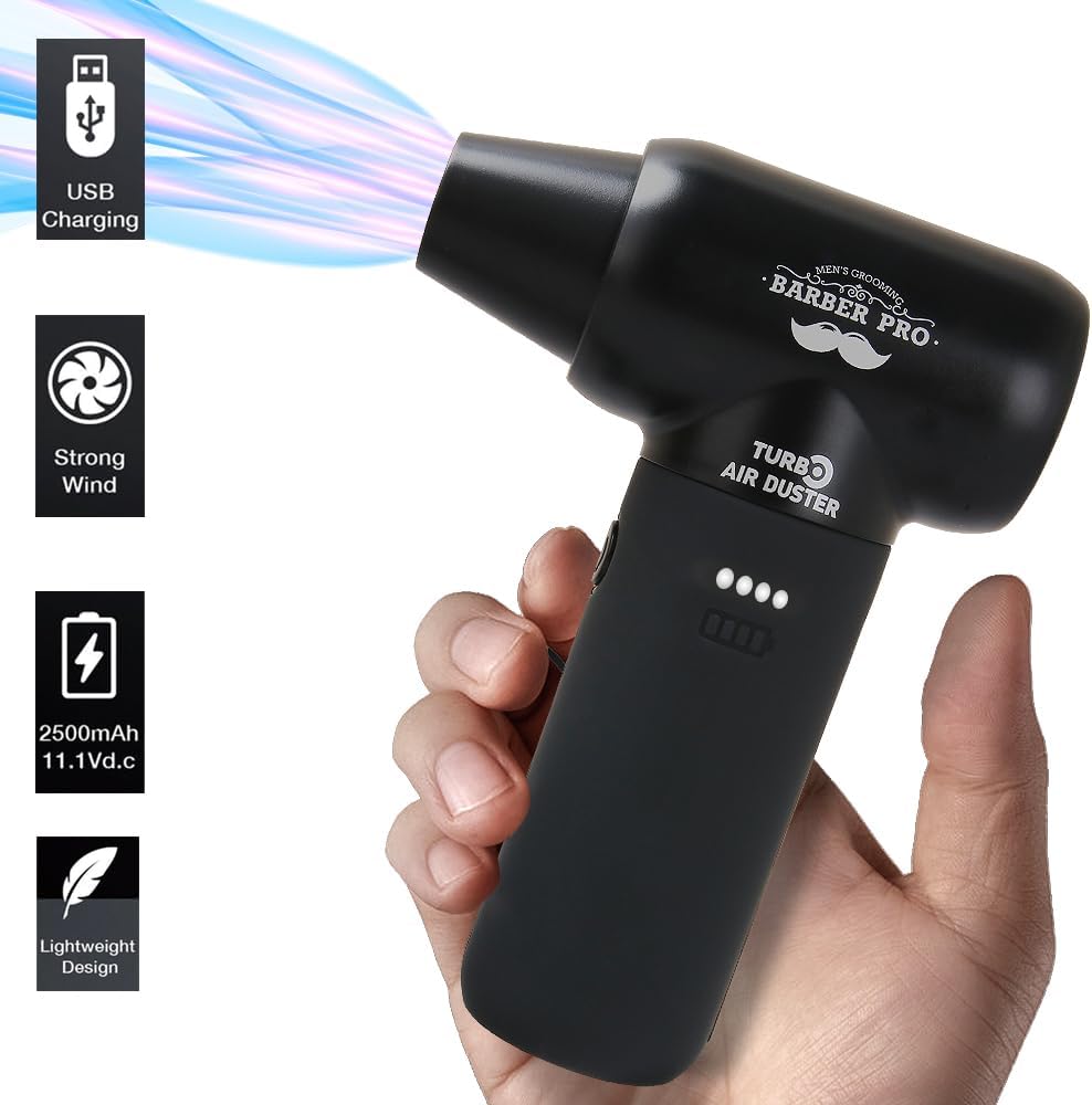 Compressed Air Duster - Electric Duster for Hair Barber, 3 Gear Mini Portable Jet Dry Air Blower, for PC, Office,Salon, Fan, Laptop, Keyboard, Car -Black