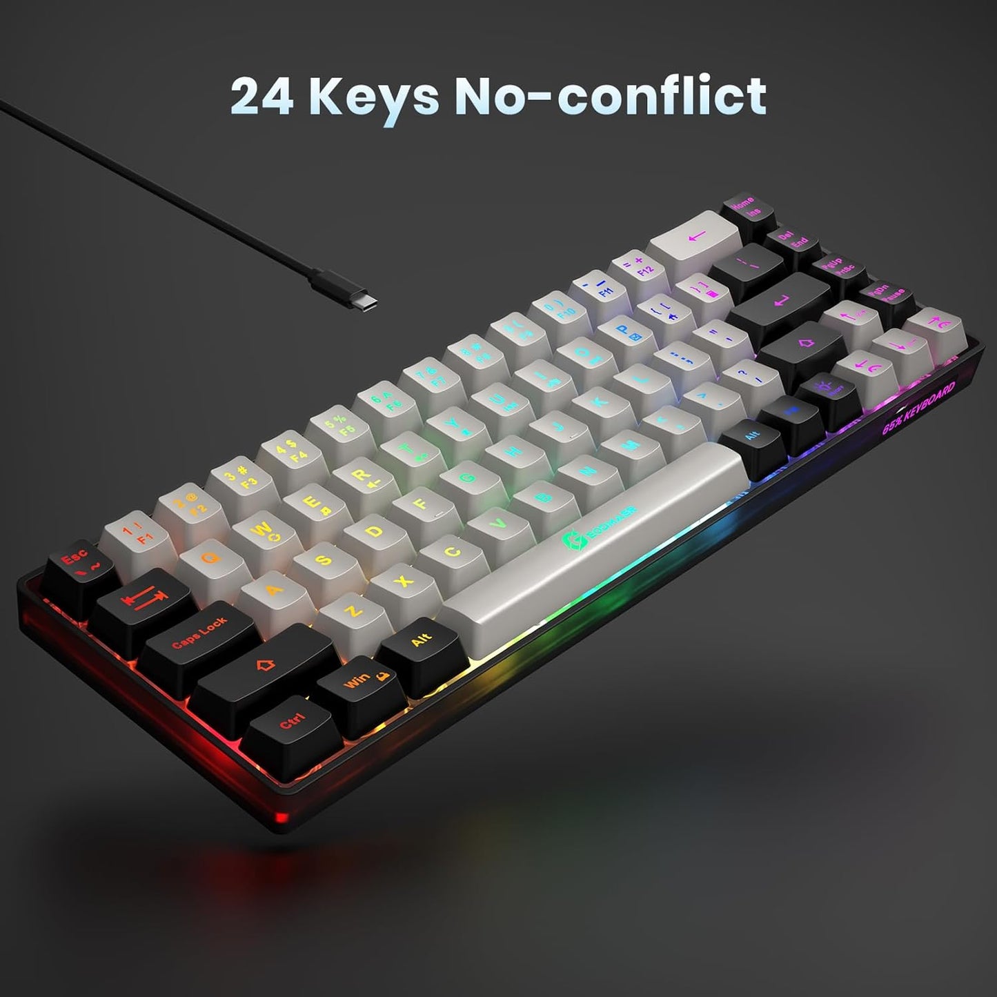 GEODMAER 65% Gaming Keyboard, Wired Backlit Mini Keyboard, Ultra-Compact Anti-Ghosting No-Conflict 68 Keys Membrane Gaming Wired Keyboard for PC Laptop Windows Gamer