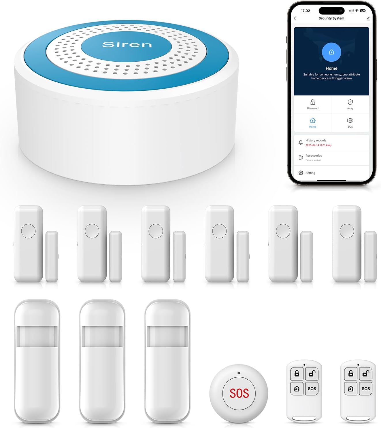 YBJ Home Alarm System, Alarm System for Home Security with 120dB Siren, Door Window Sensor, Motion Detector,Remote Control, SOS Button for Home,Shop, Garage, House