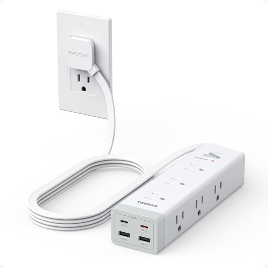 TESSAN Surge Protector Power Strip with 1050J Protection, 6 Ft, Grey | 9 Outlets with 4 USB (2 USB C), Flat Plug Extension Cord, 20W Multiple Charging Station for Home, Office, College Dorm Room